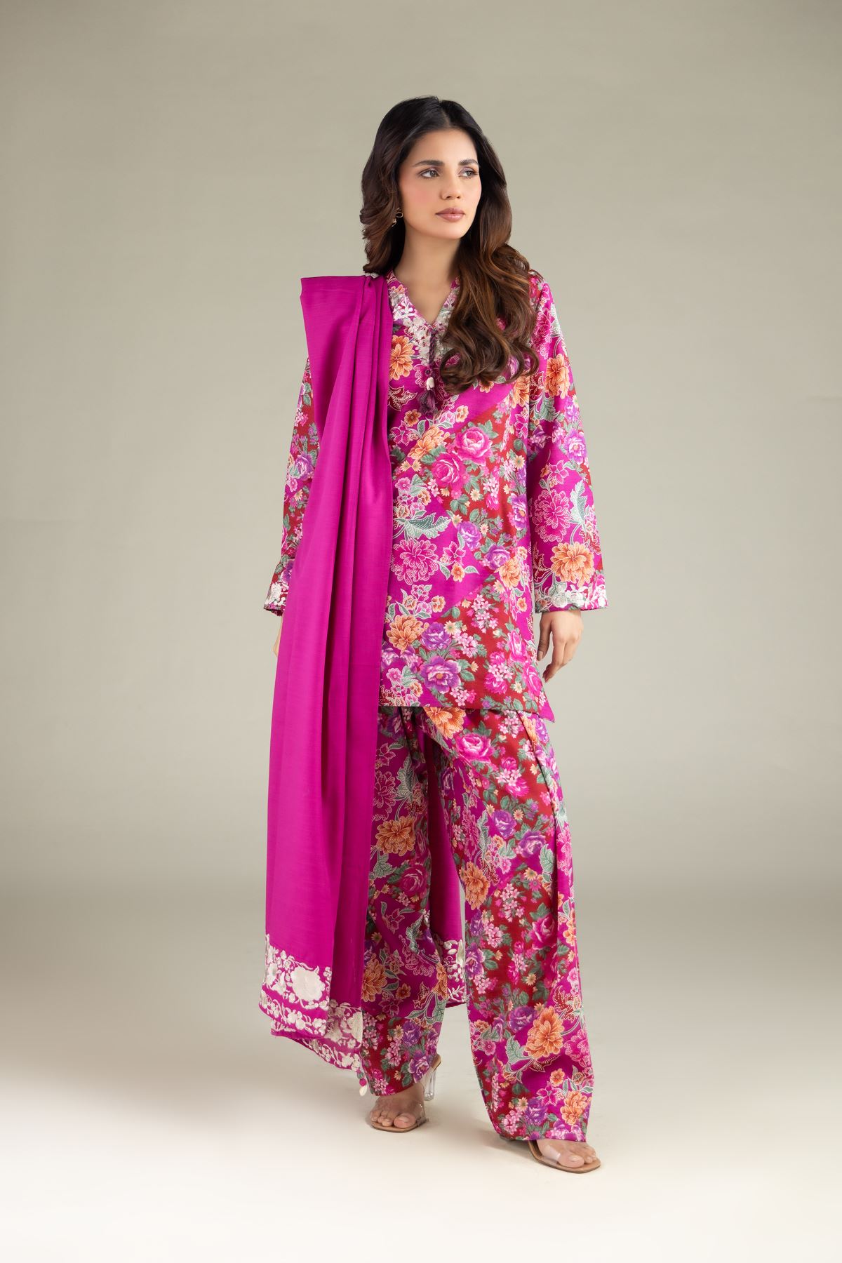 Embroidered Textured Cotton Floral Draped Dupatta - 1-26-115-A-B-VG