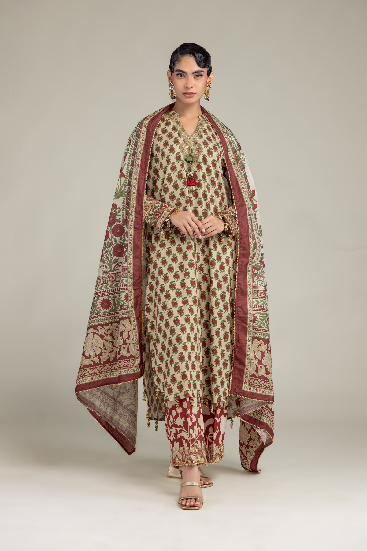Embroidered Polyester Silk Floral Silk Dupatta - 1-26-102-A-F-VG