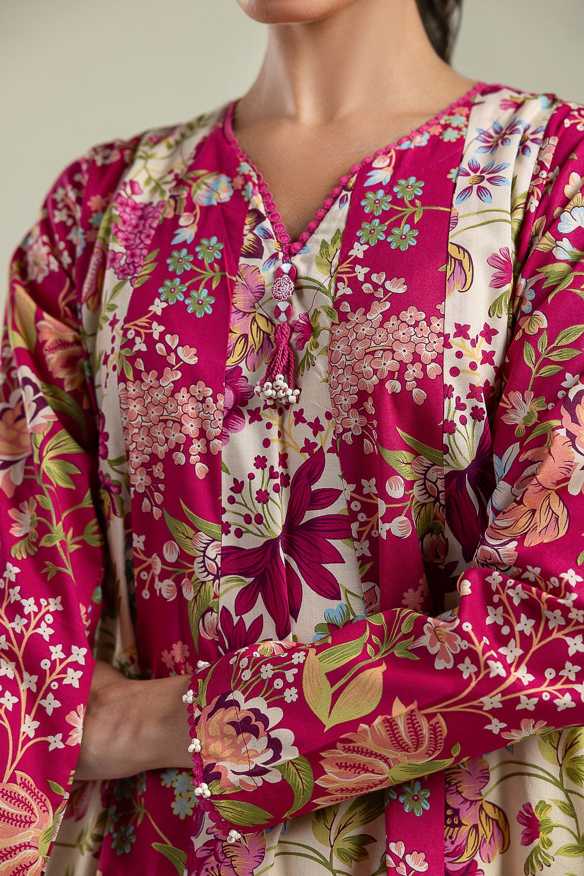 Printed Cambric Floral Cambric Kurta - 1-26-142-A-H-VG