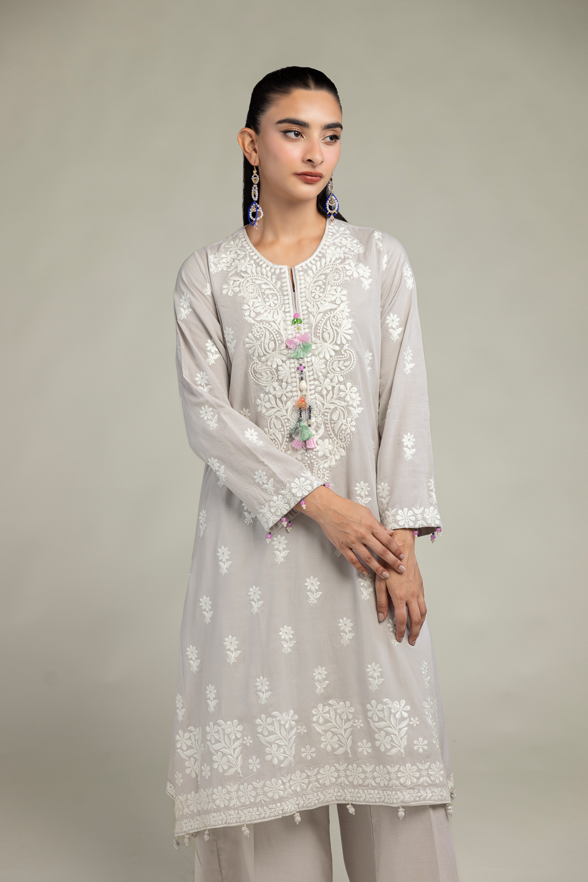 Embroidered Raw Silk Floral Longline Kurta - 1-26-102-A-F-VG