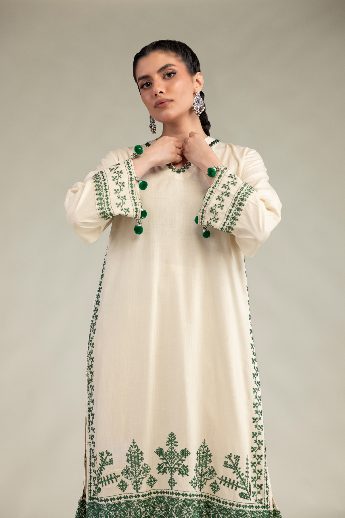 Embroidered Raw Silk Raw Silk Kurta - 1-26-309-B-D1-VG