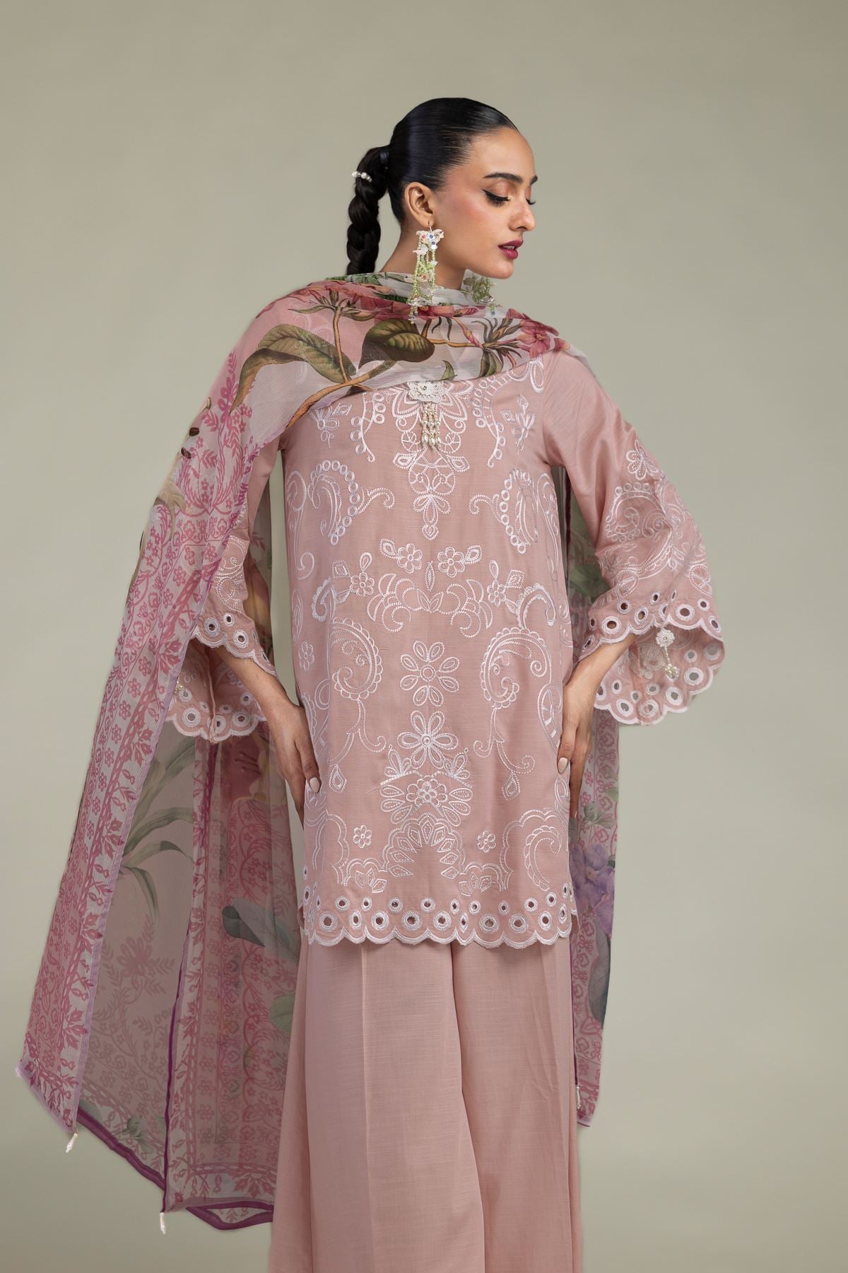 Embroidered Raw Silk Floral Silk Kurta - 1-26-102-A-F-VG