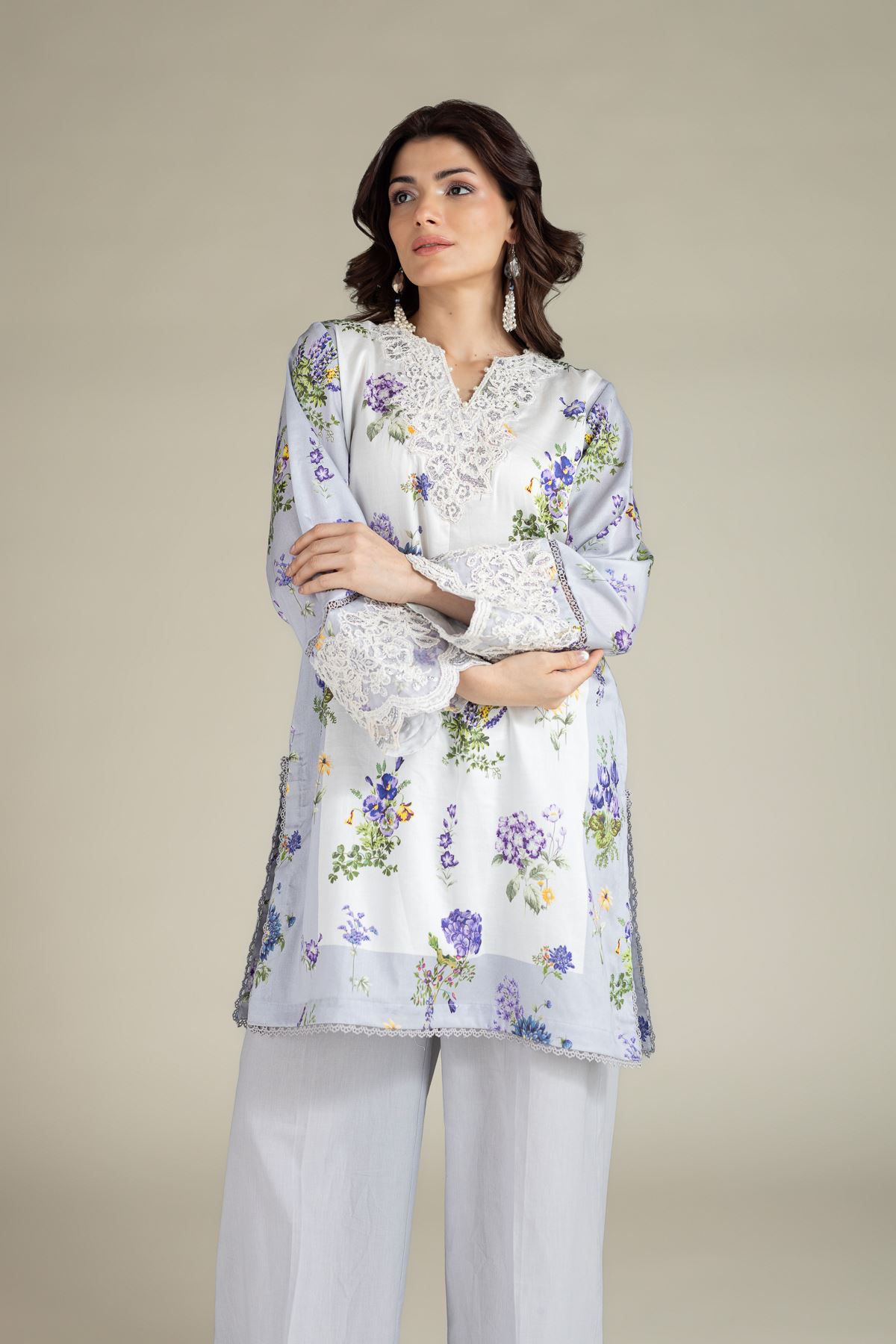 Embroidered Satin Fabrics 2 Piece | Top and Bottom - 1-26-102-A-F-VG