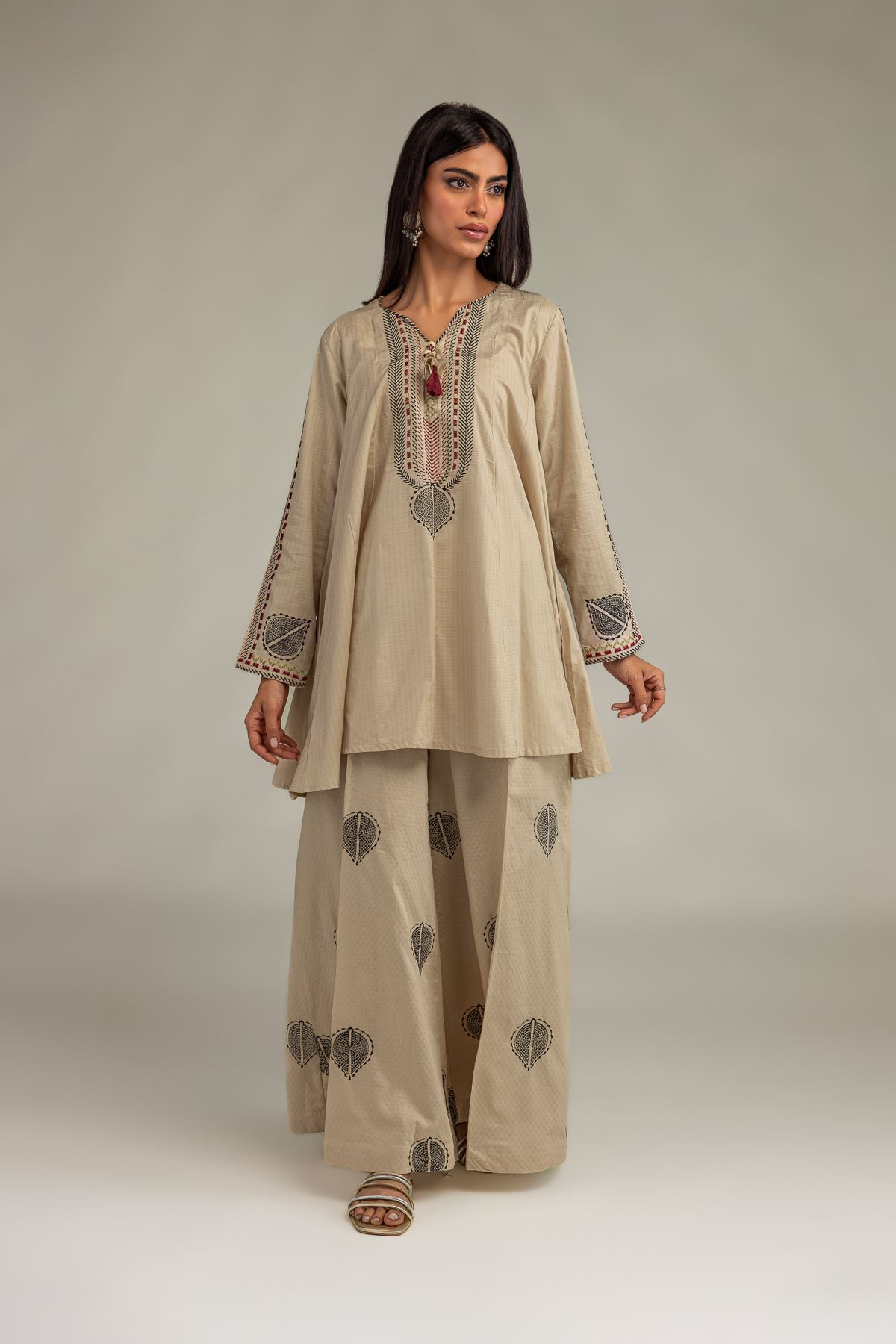 Embroidered Cotton Dobby Beige Cotton Kurta - 1-26-250-B-H1-VG
