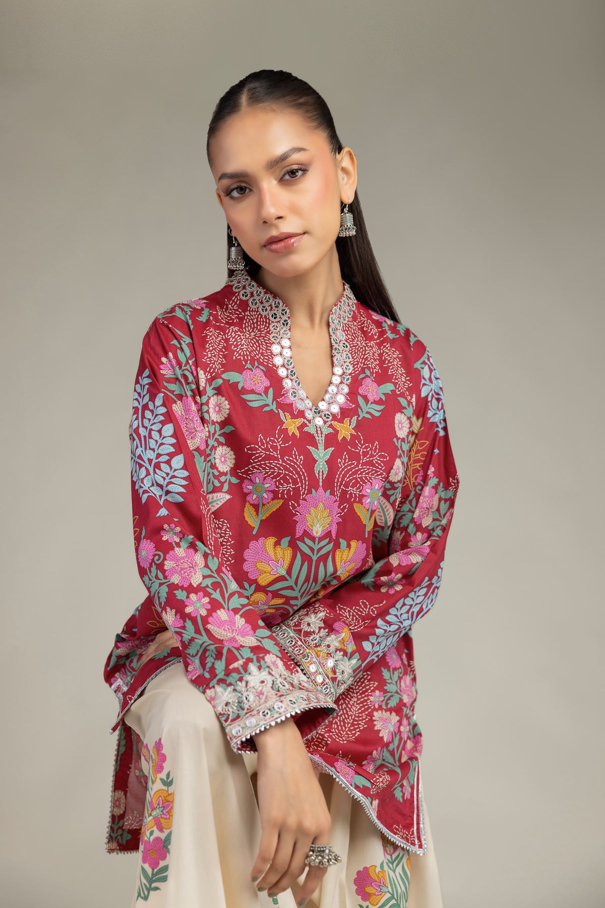Embroidered Cotton Viscose Floral Red Kurta - 1-26-234-A-C2-VG