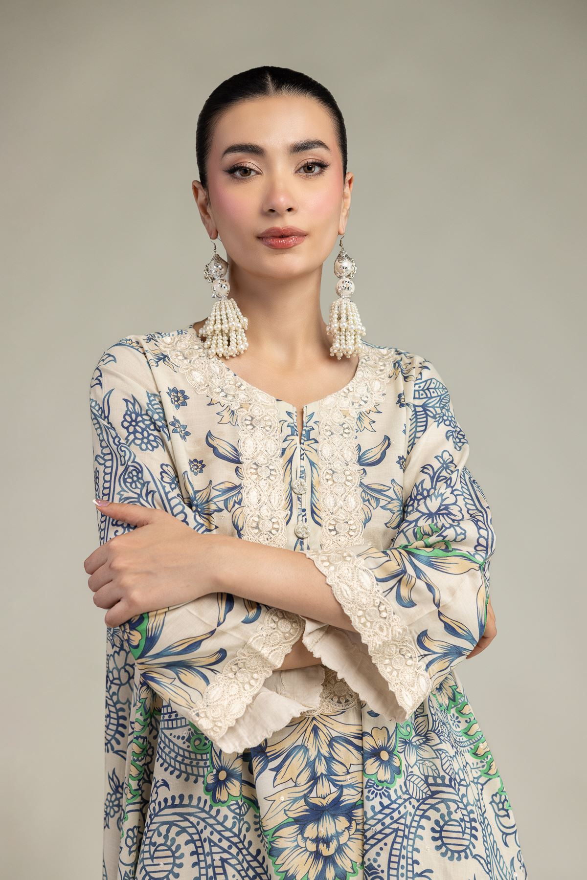 Embroidered Raw Silk Floral Round-Neck Kurta - 2-26-207-A-C1-VG