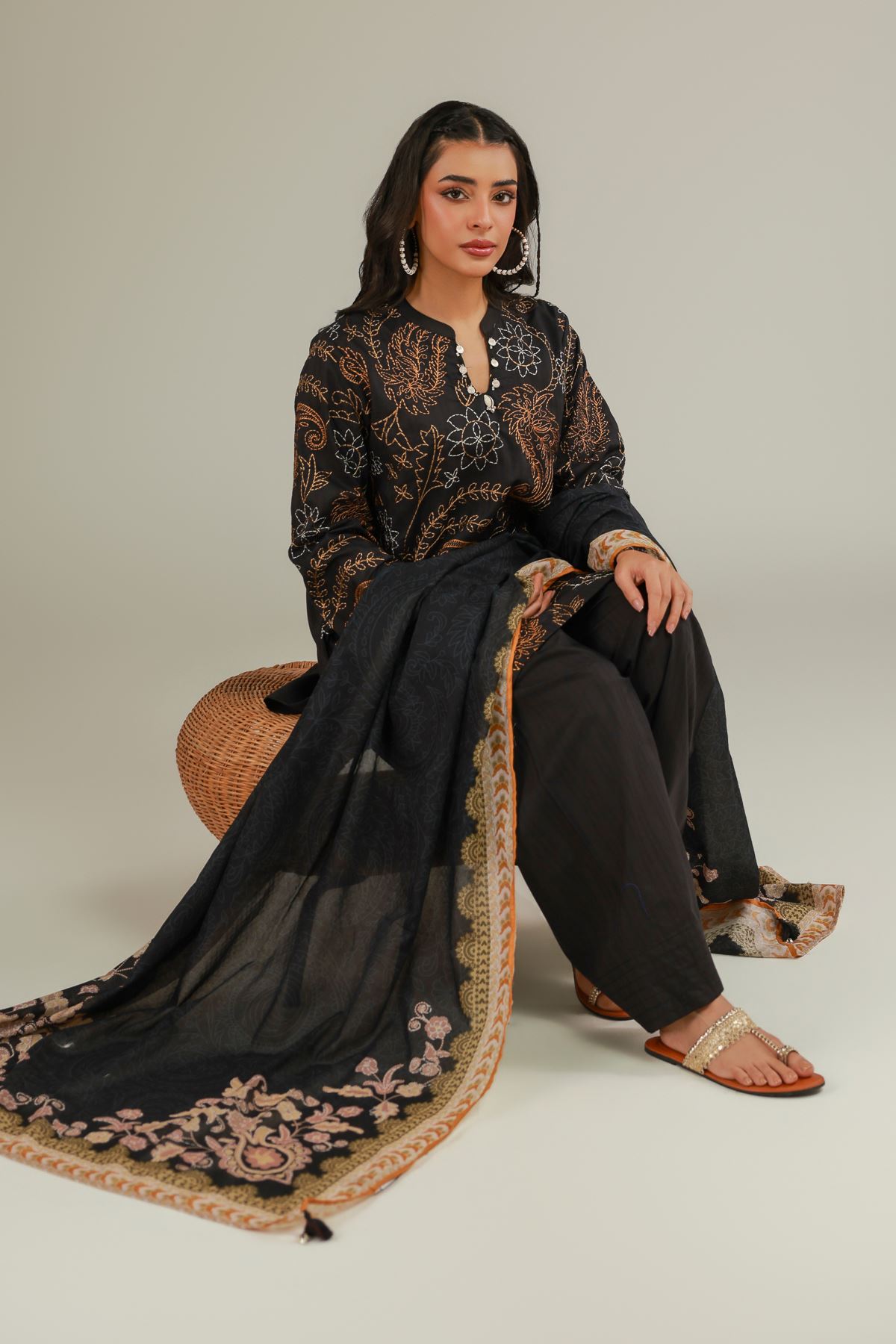 Embroidered Cotton Net Black Embroidered Dupatta - 1-26-111-A-C-VG