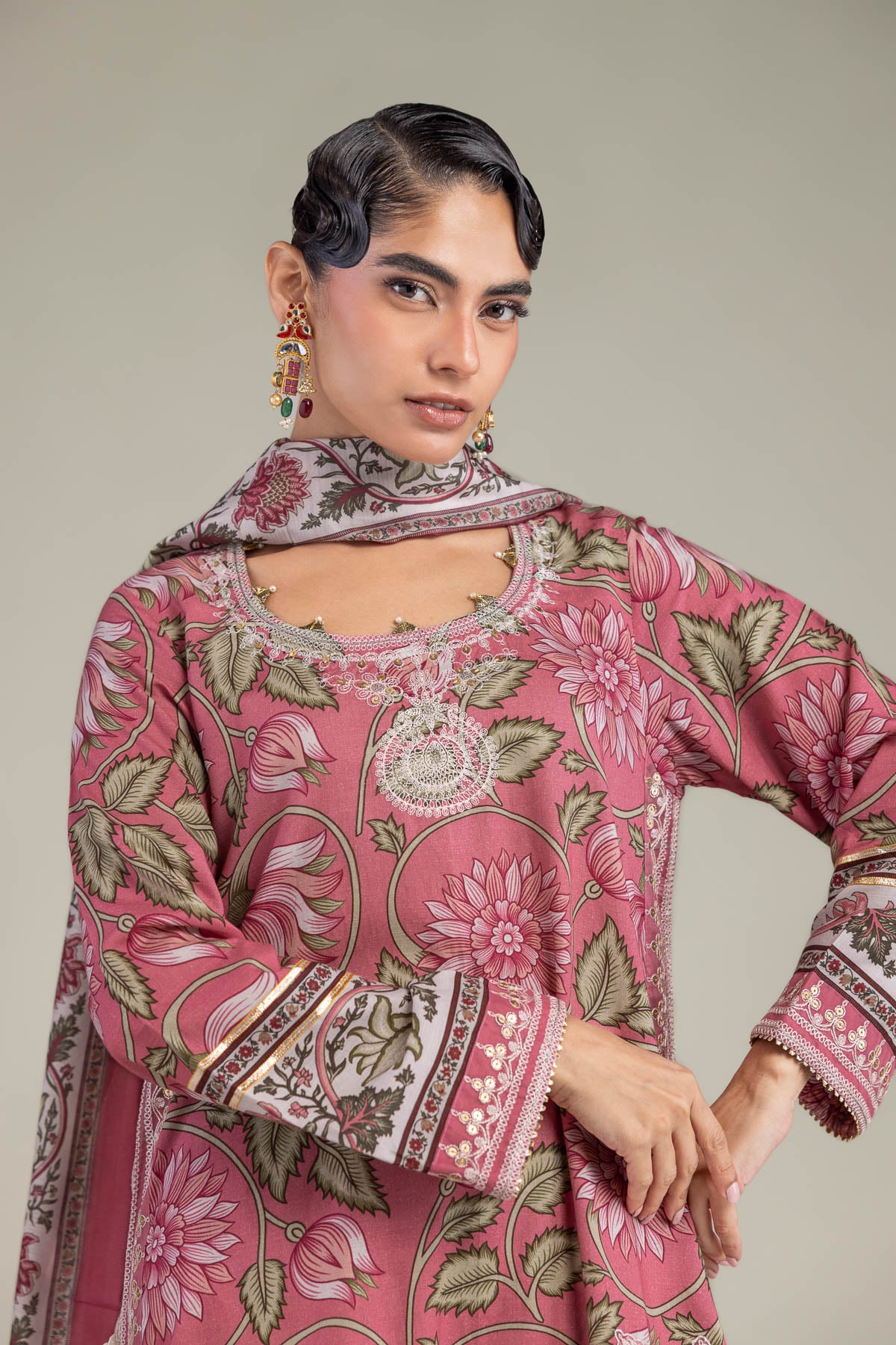Embroidered Polyester Silk Floral Silk Dupatta - 1-26-102-A-F-VG