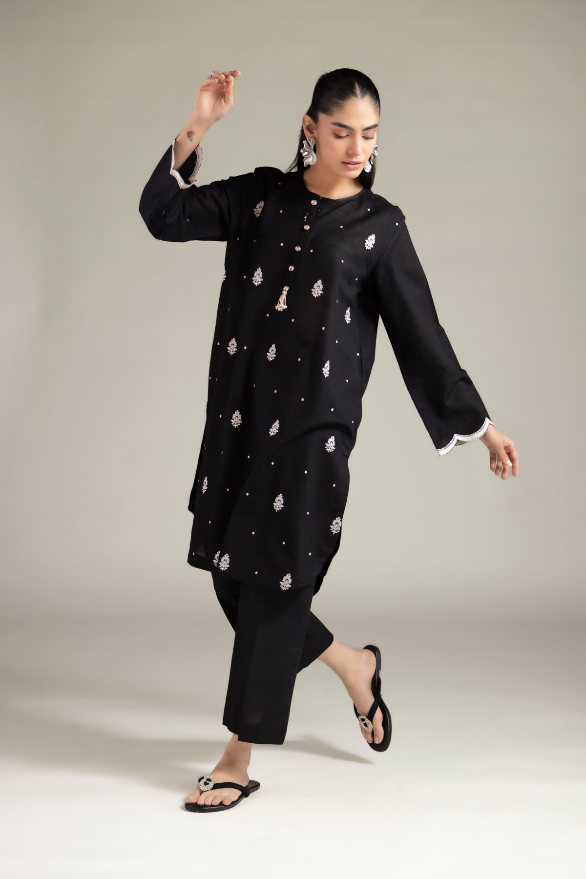 Embroidered Textured Cotton Kurta - 1-26-109-A-P-VG