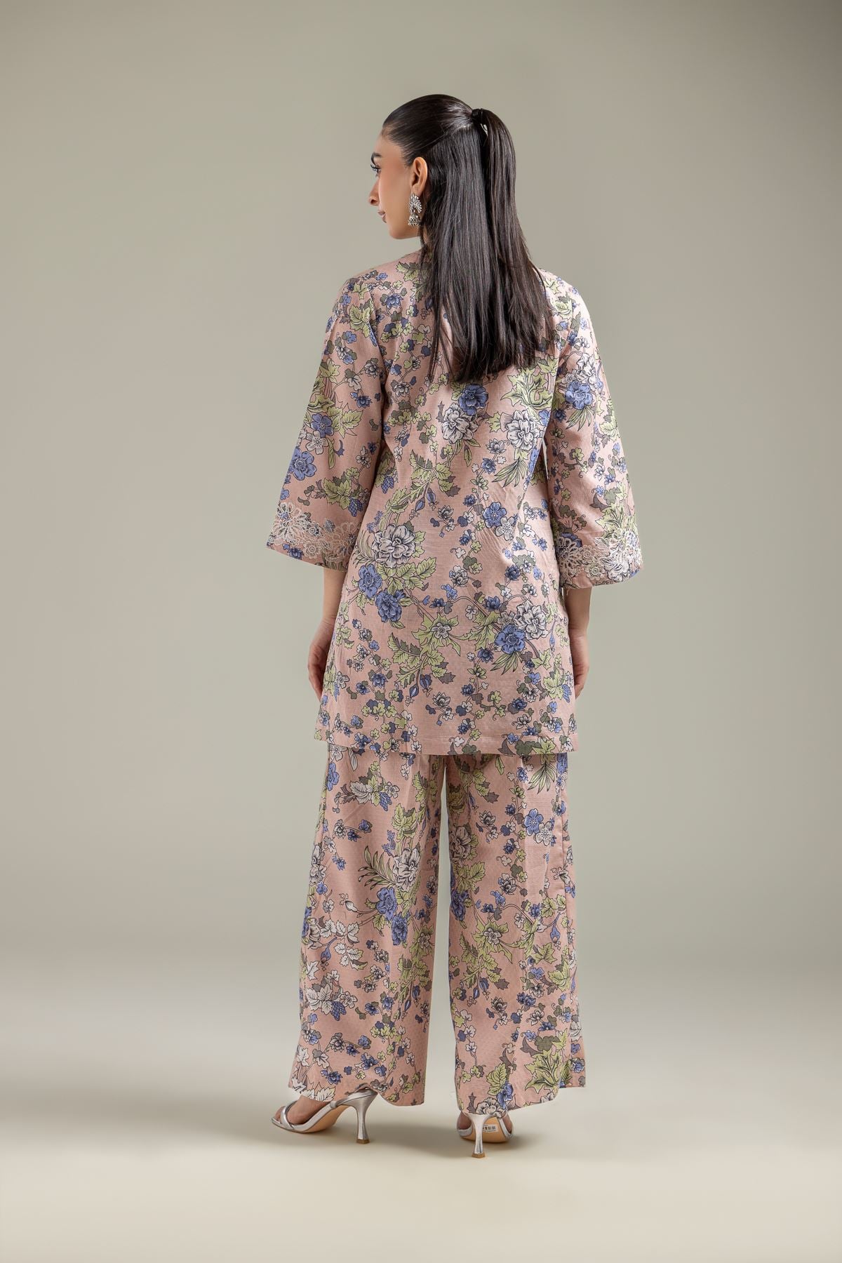 Embroidered Cotton Dobby Floral Peach Kurta - T-A22-26-120FG1-VG