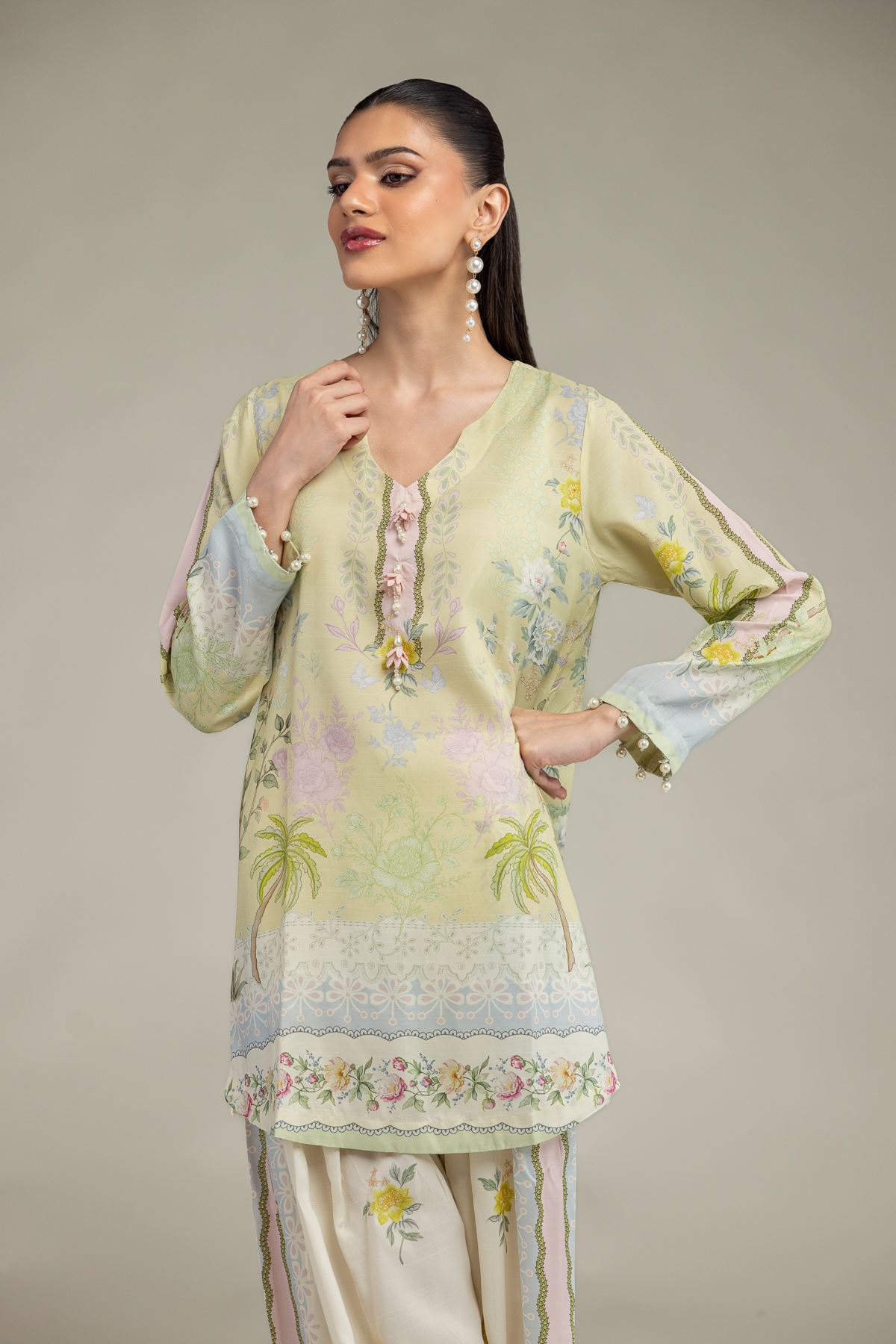 Embroidered Raw Silk Floral Silk Kurta - T-A11-26-118FI2-VG