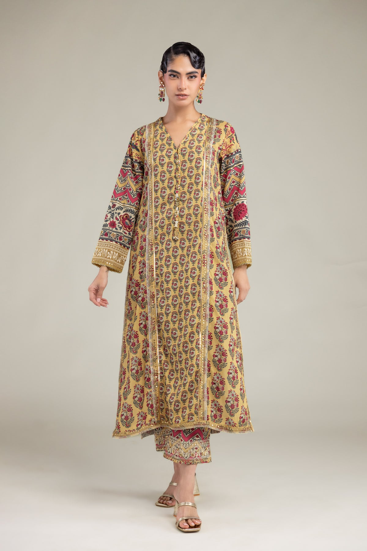 Embroidered Raw Silk Floral Silk Kurta - 1-26-102-A-F-VG