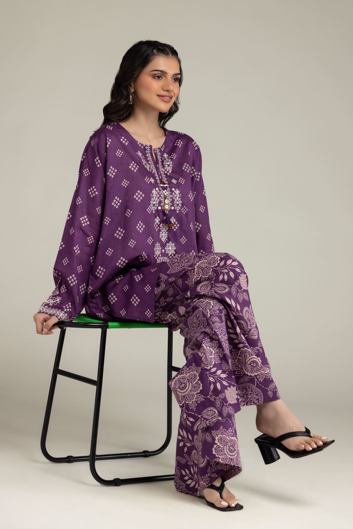 Embroidered Cambric Fabrics 2 Piece | Top and Bottom - 1-26-102-A-F-VG