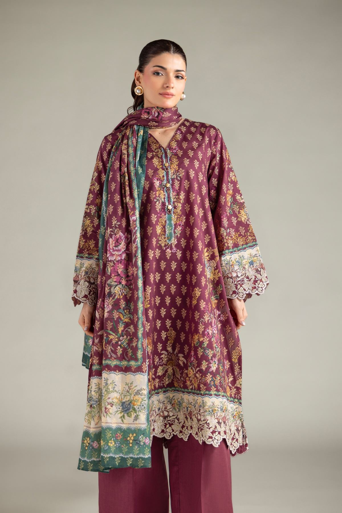 Embroidered Jacquard Tailored Floral 3-Piece - 12-26-106-E-G-VG