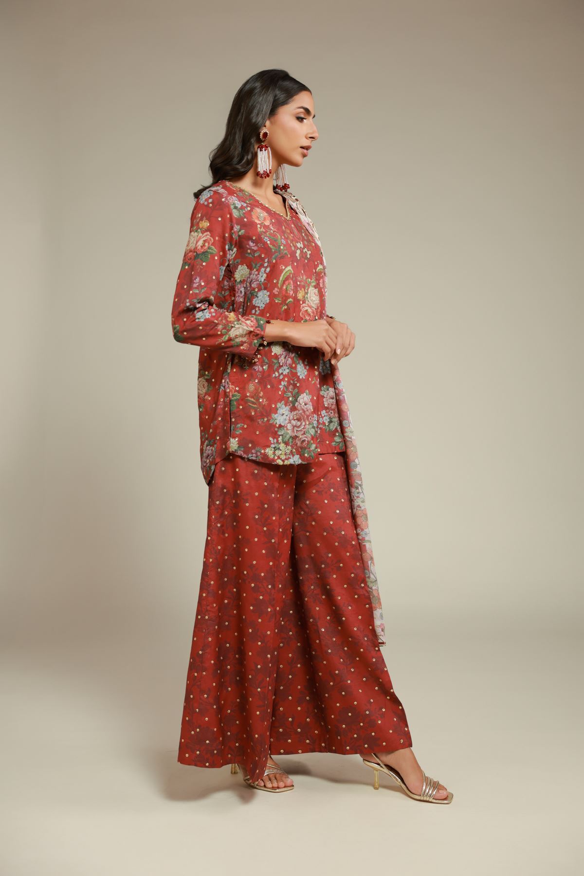 Embroidered Raw Silk 3 Piece Co-ord Set - 25-12-12S4-02TA-VG