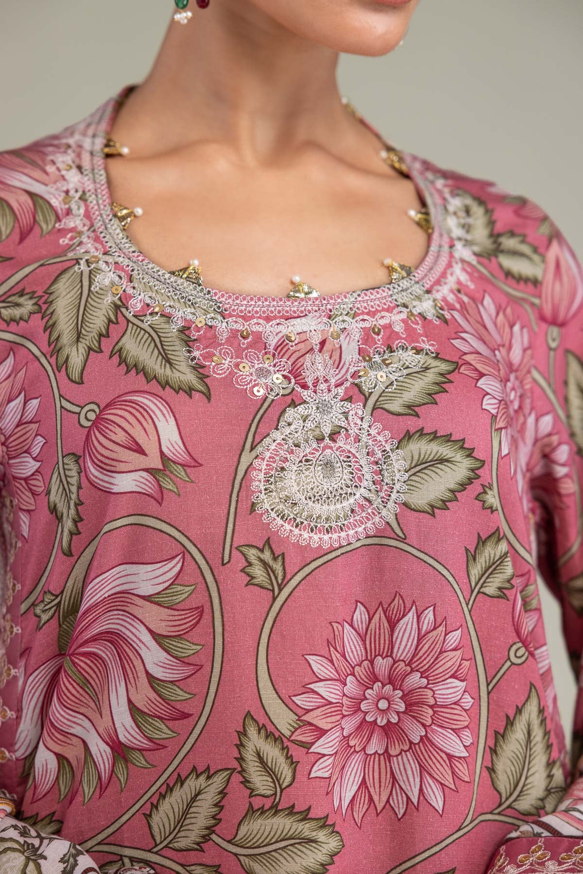 Embroidered Raw Silk Silk Round-Neck Kurta - 1-26-102-A-F-VG