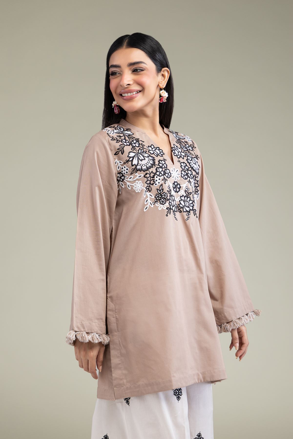 Embroidered Cambric Floral Beige Kurta - T-A11-26-107FD1-VG