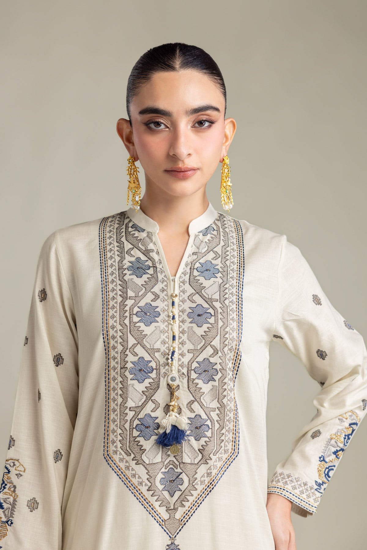 Embroidered Raw Silk Off-White Silk Kurta - 2-26-415-A-H1-VG