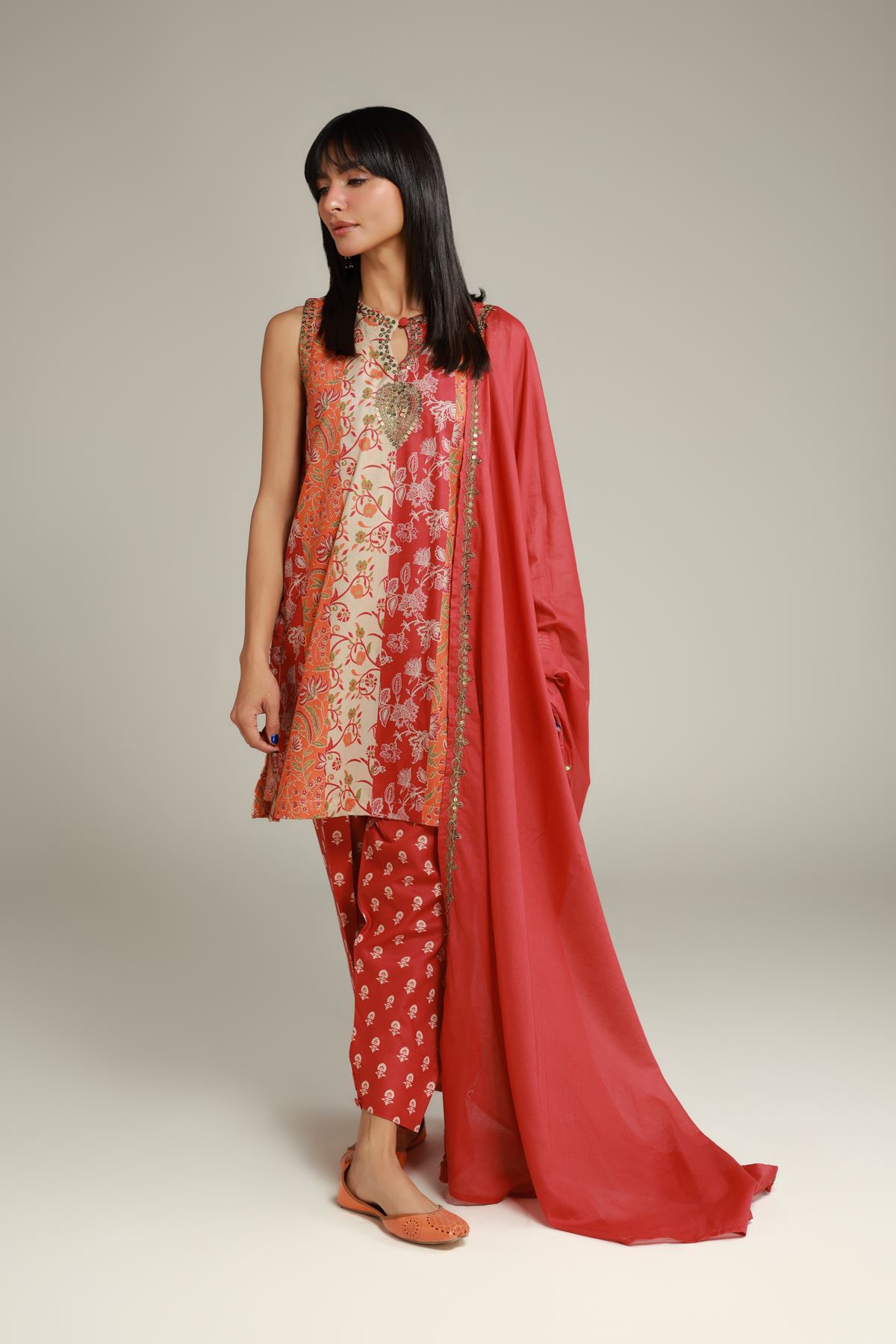 Embroidered Cambric Floral Red Shalwar - 1-26-138-A-F-VG