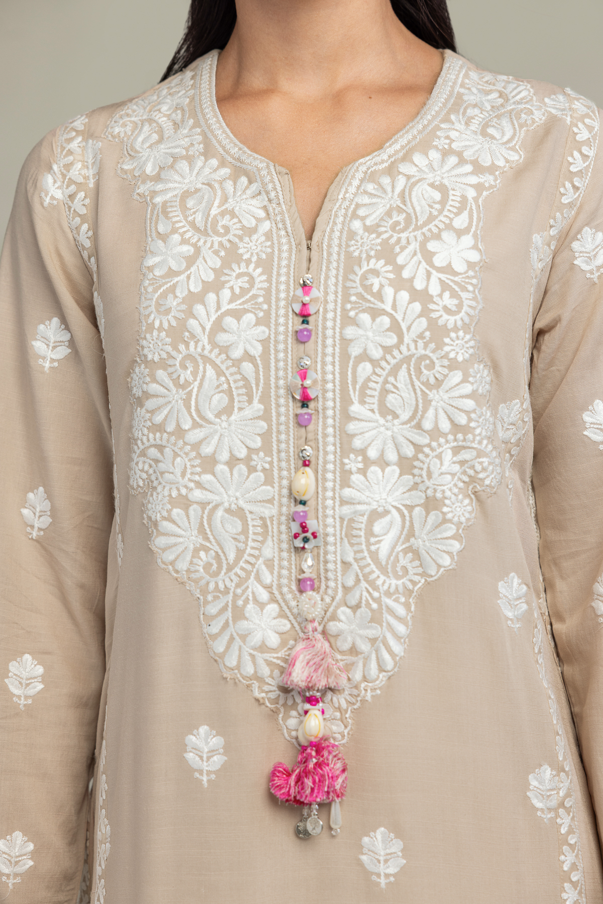 Embroidered Raw Silk Beige Embroidered Kurta - 1-26-330-A-I1-VG