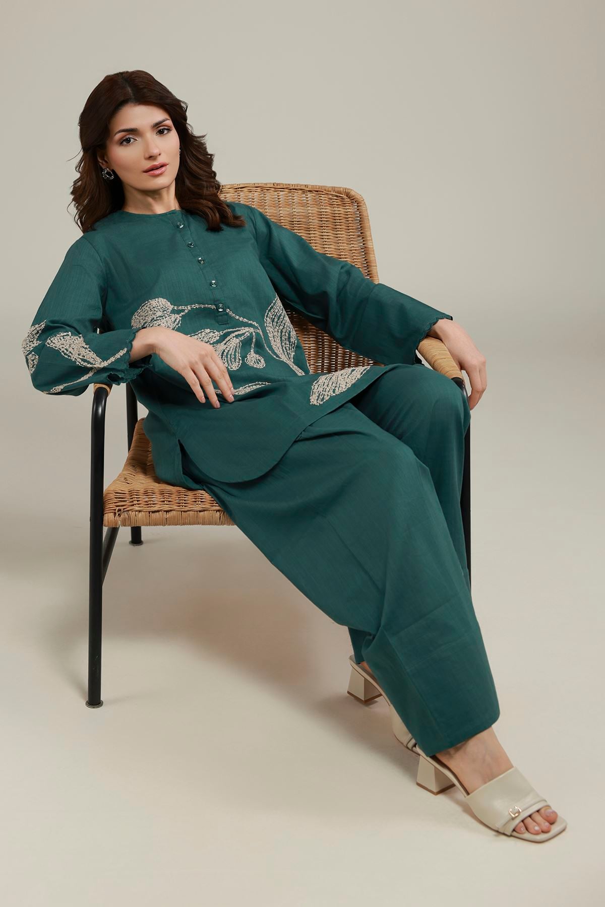 Embroidered Heavy Textured Cotton Short Floral Kurta - 25-09-9S1-01TA-VG