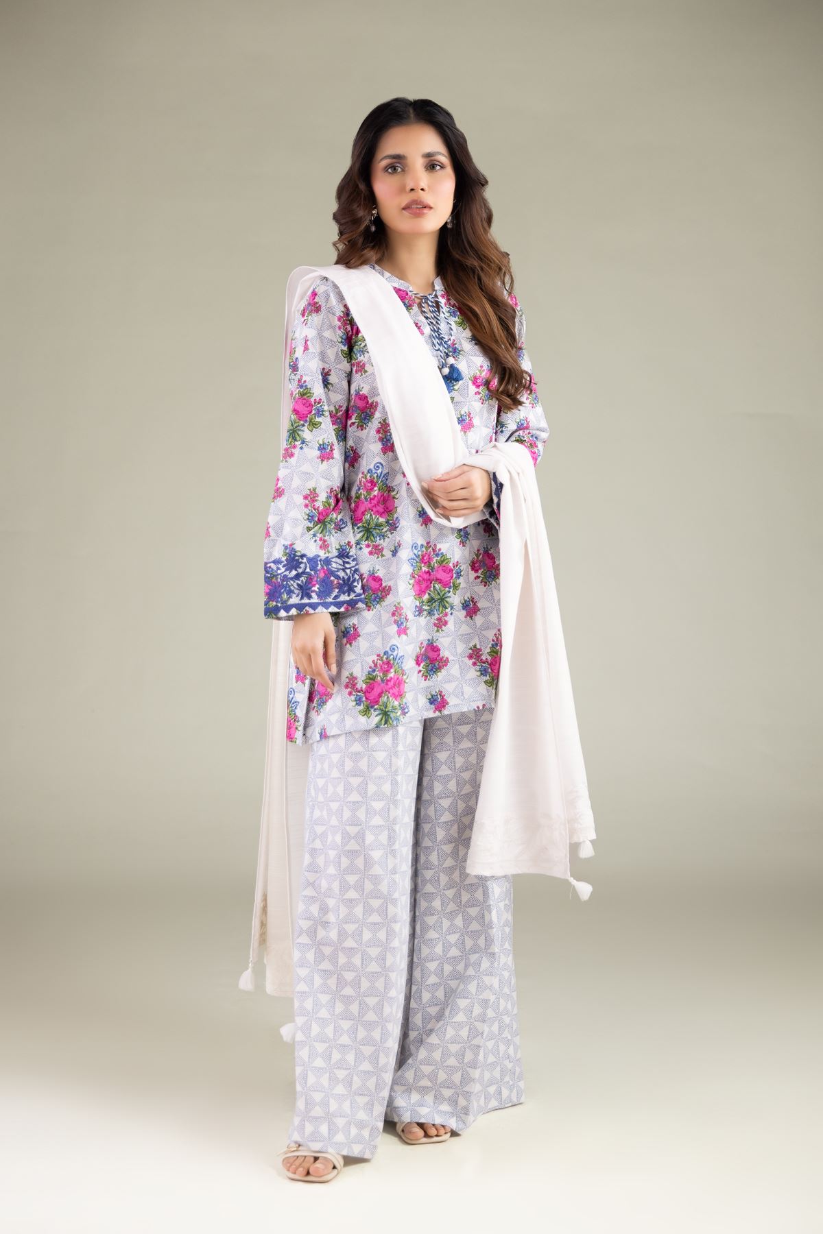 Embroidered Textured Cotton All-Season Solid Dupatta - 1-26-115-C-C-VG