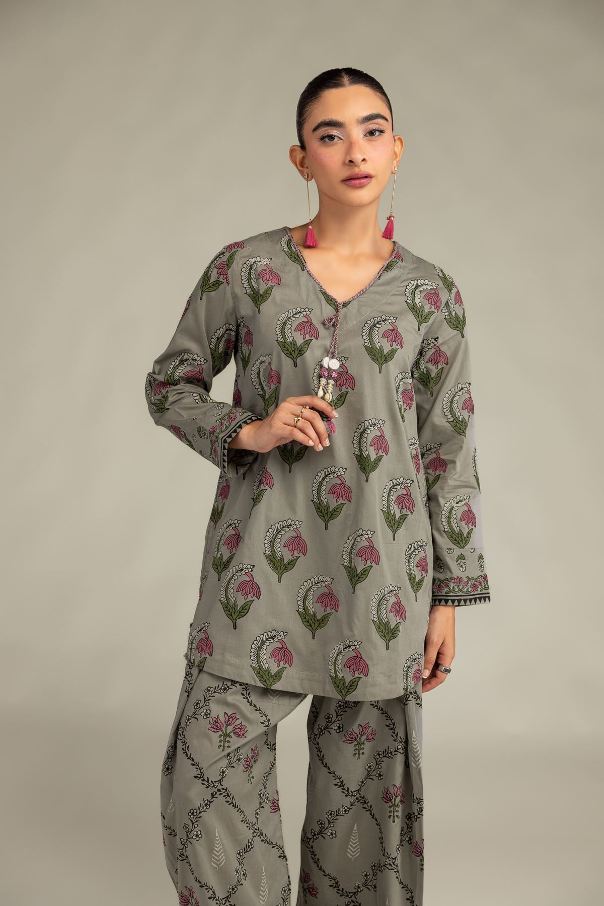 Printed Cambric Gray Cambric Kurta - 1-26-309-B-D1-VG