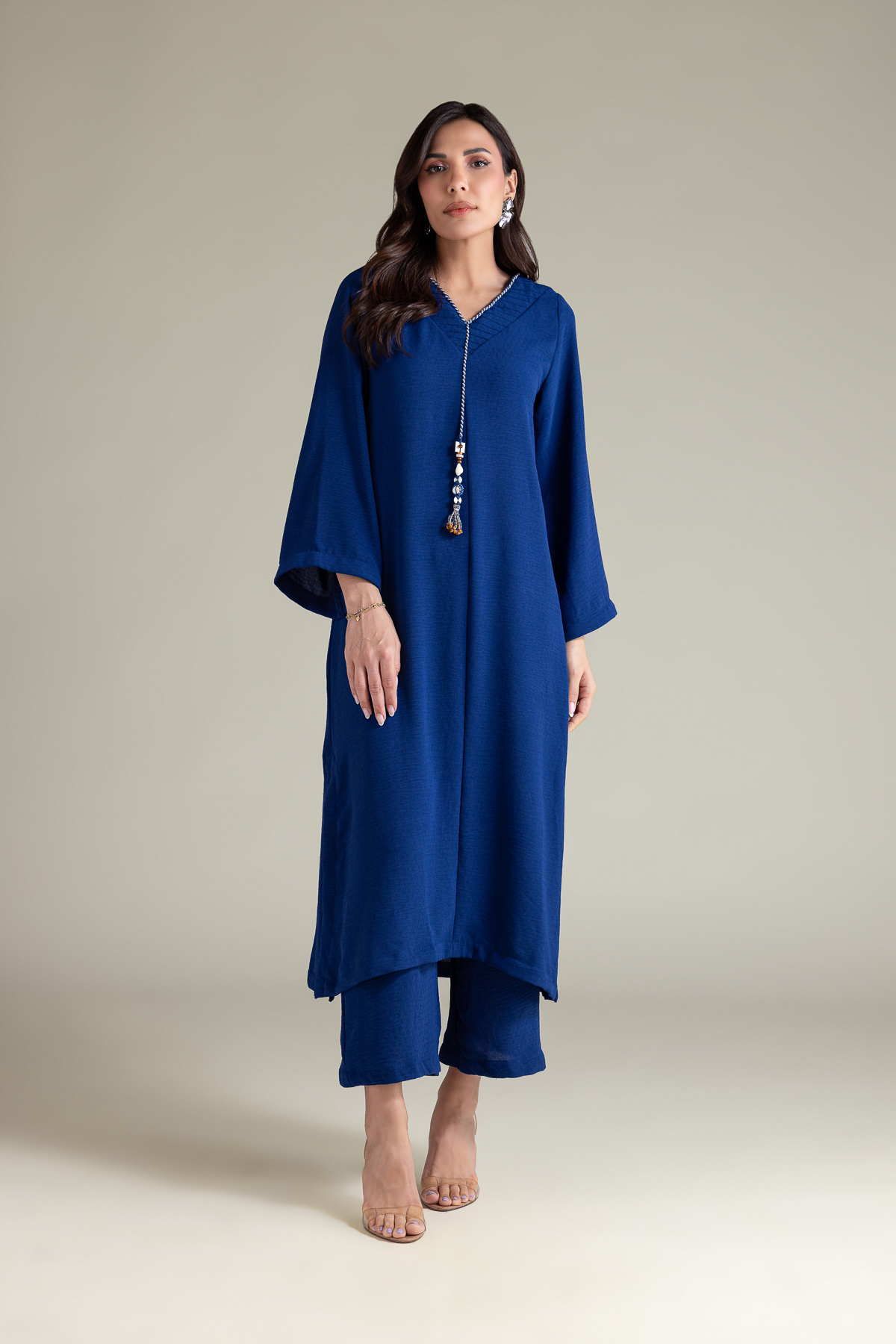 Dyed Textured Georgette Solid Blue Pants - 8-26-202-A-B1-VG