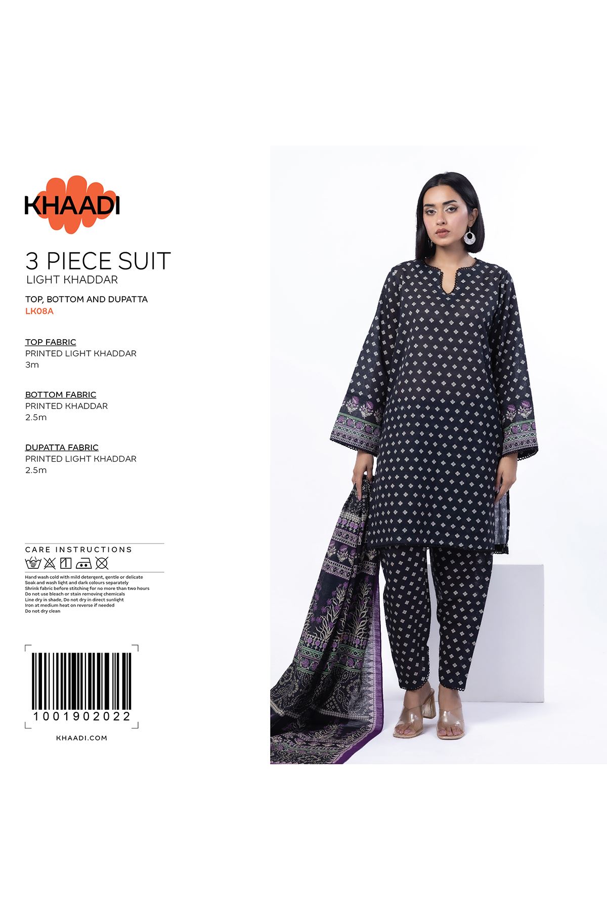 Printed Light Khaddar Fabrics 3 Piece - LK08A-G-VG