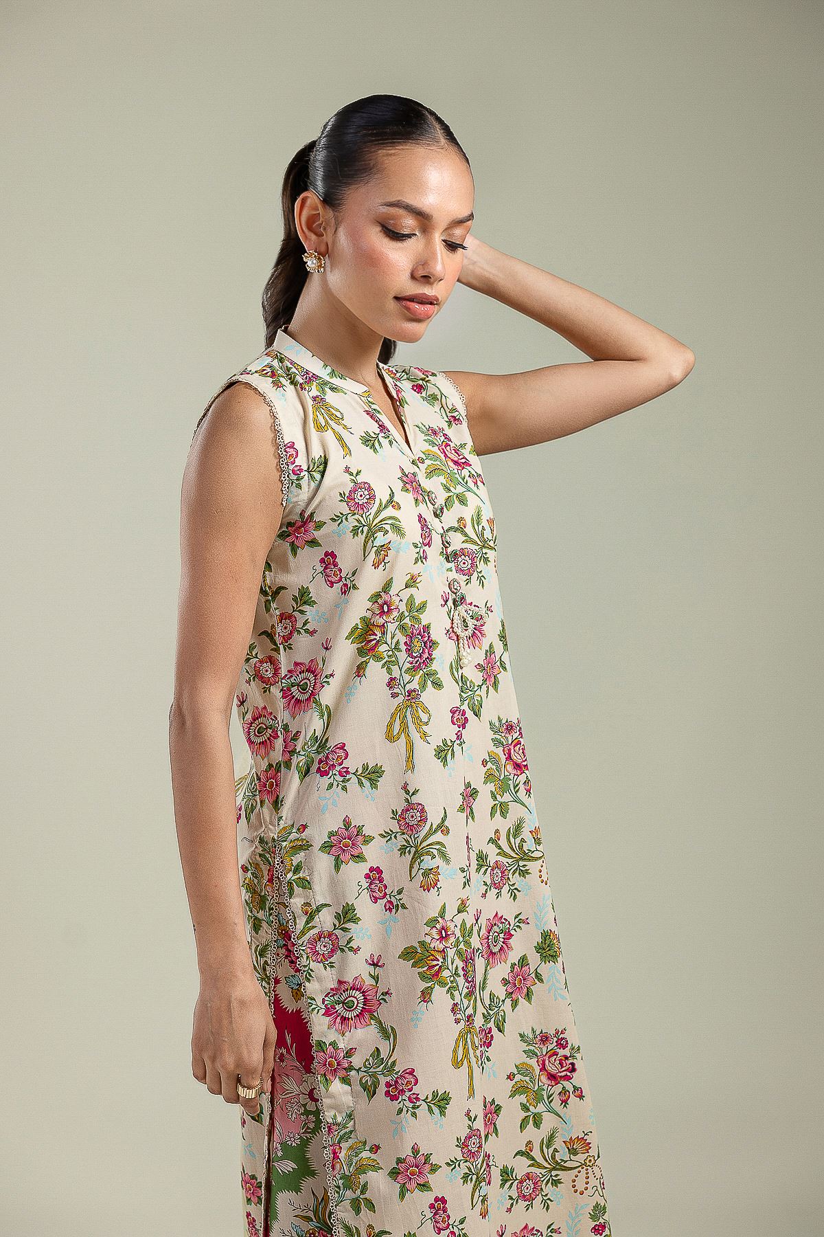 Printed Cambric Long Cambric Kurta - 1-26-201-A-G-VG