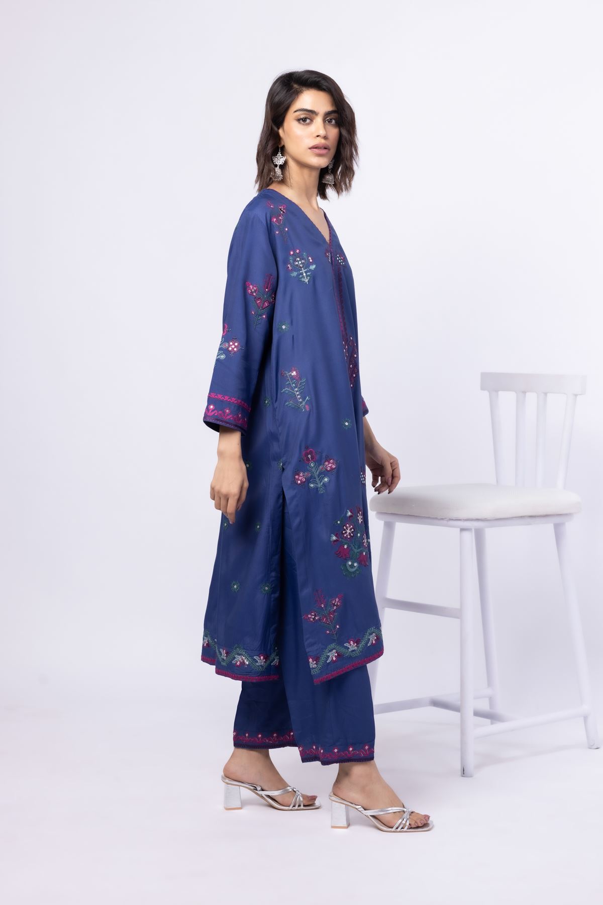 Embroidered Viscose Oak Silk Pants - R-EEB24719A-VG