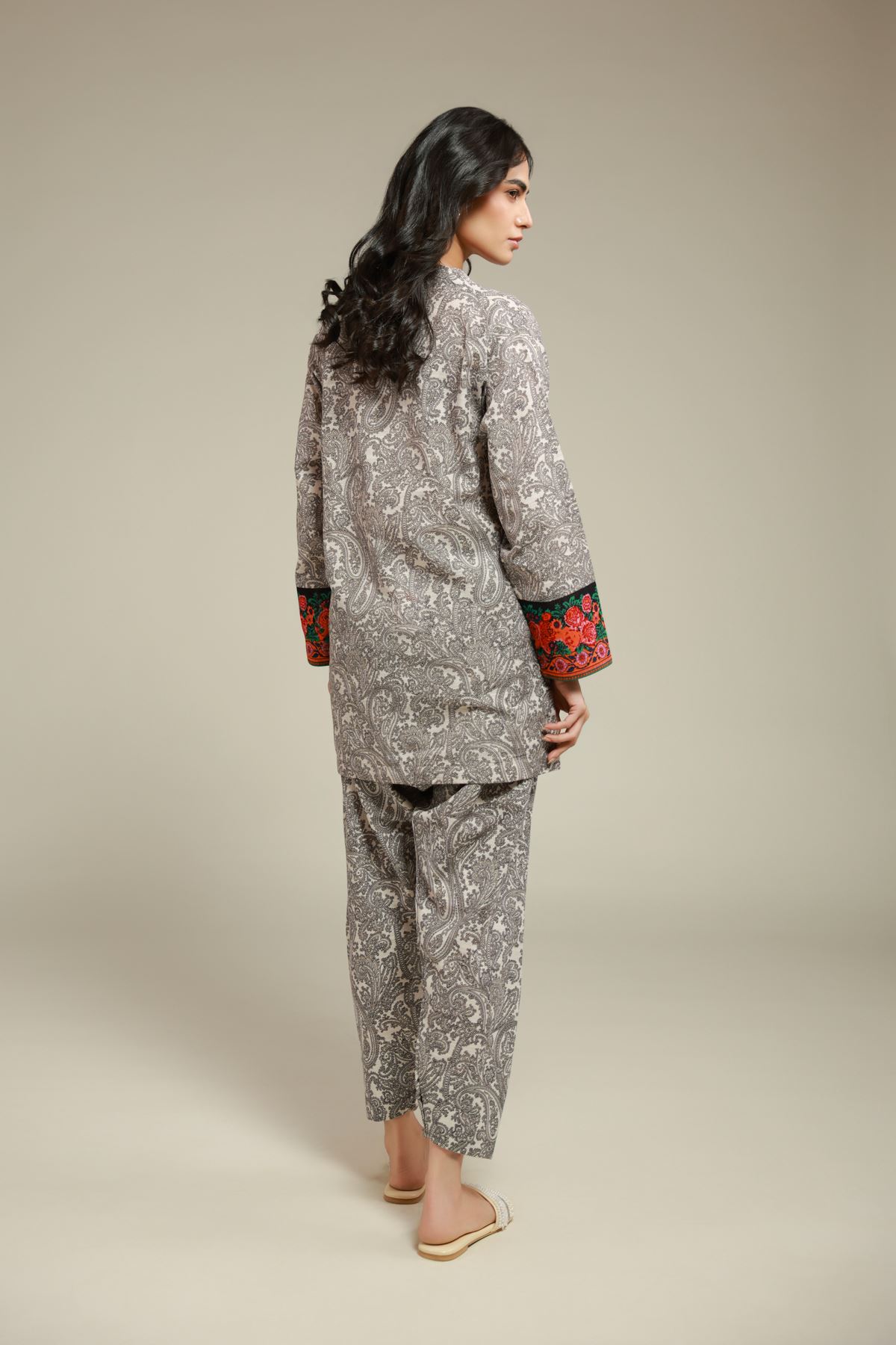 Printed Textured Cotton Short Paisley Kurta - 1-26-143-A-F-VG
