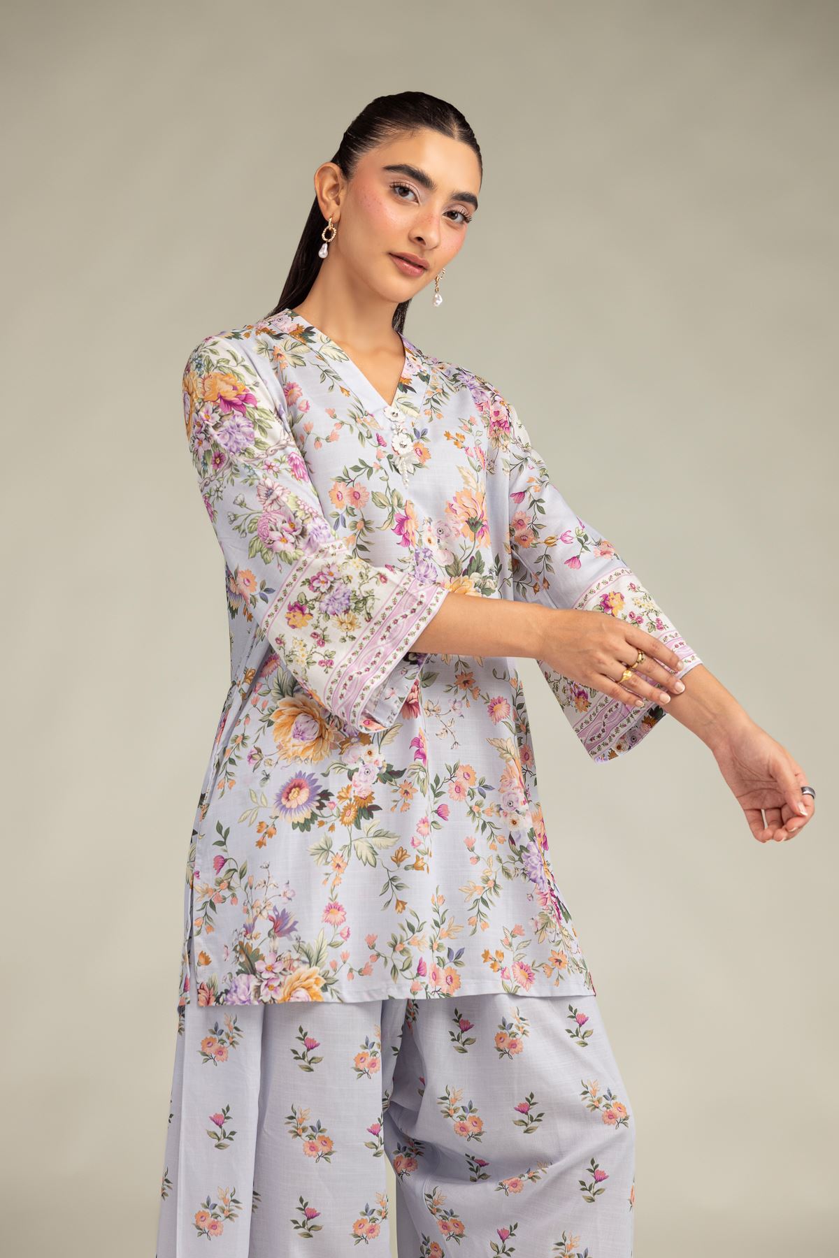Printed Raw Silk Short Floral Kurta - 1-26-102-A-F-VG