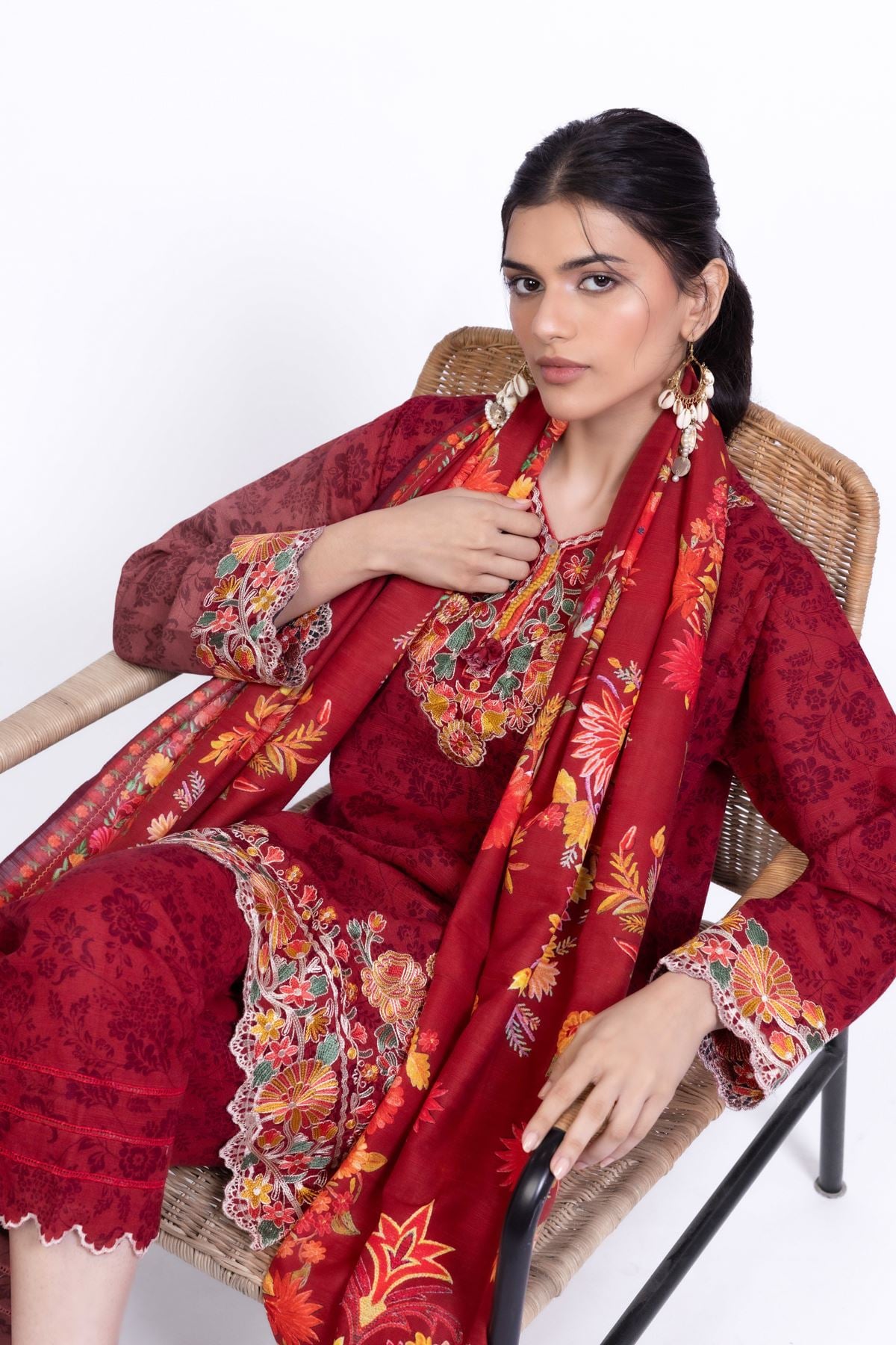 Printed Textured Cotton Dupatta - DK03C-VG