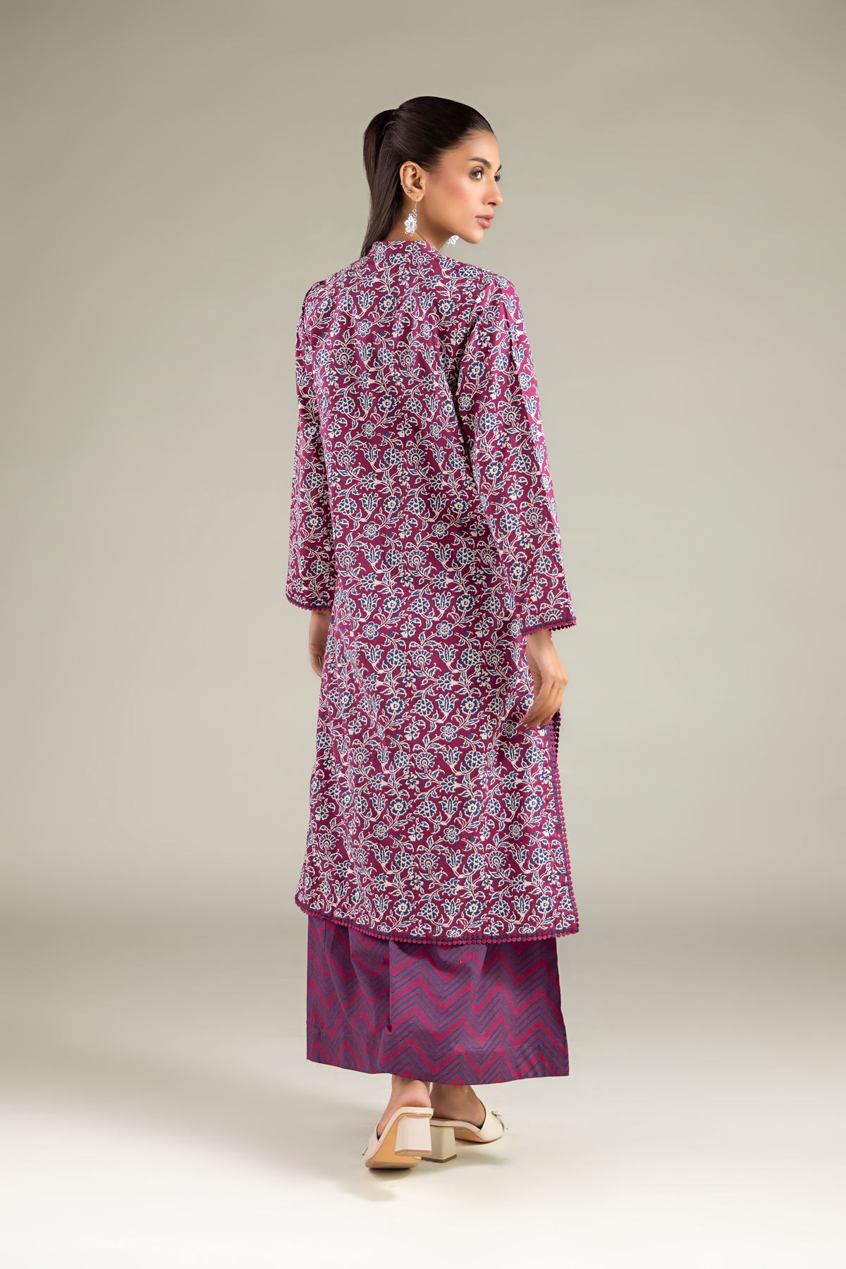 Printed Cambric Floral Longline Kurta - 1-26-125-A-D-VG