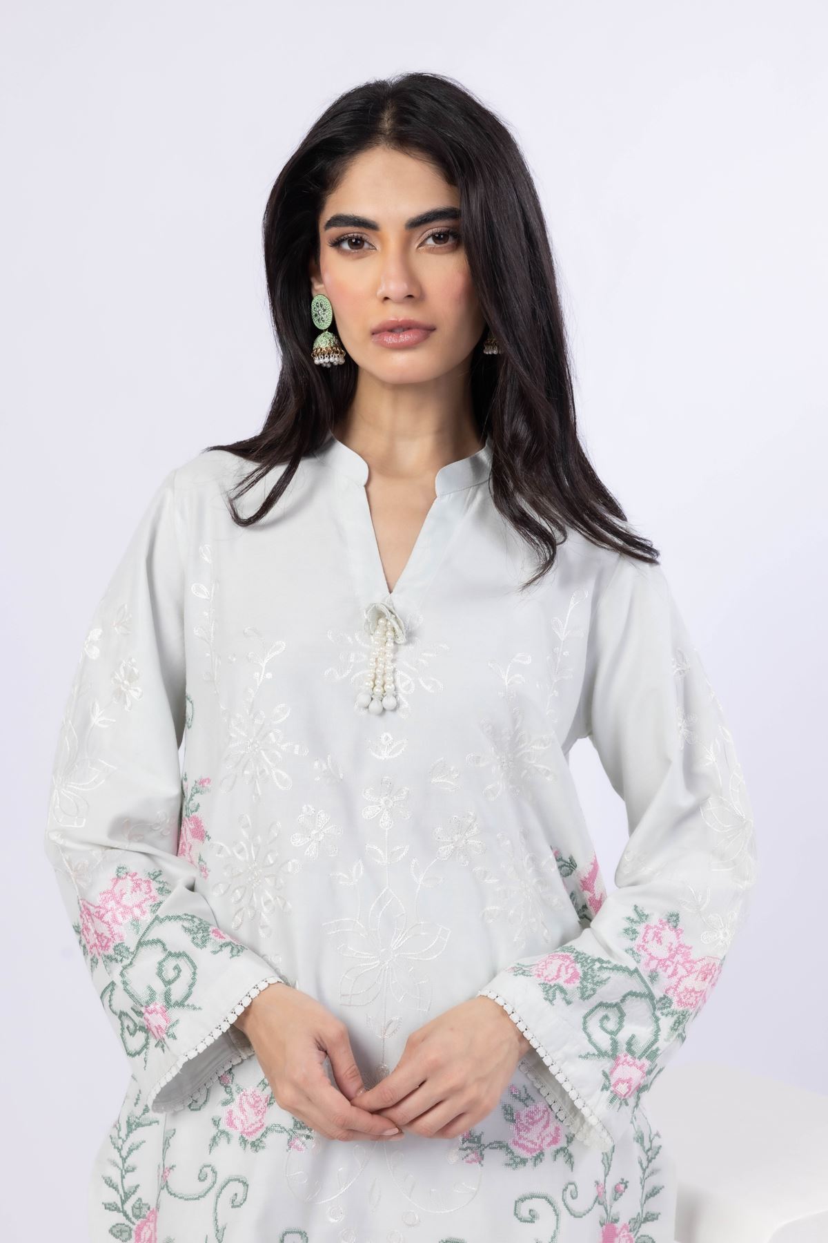 Embroidered Raw Silk Kurta - 25-10-11E12-03TB-VG