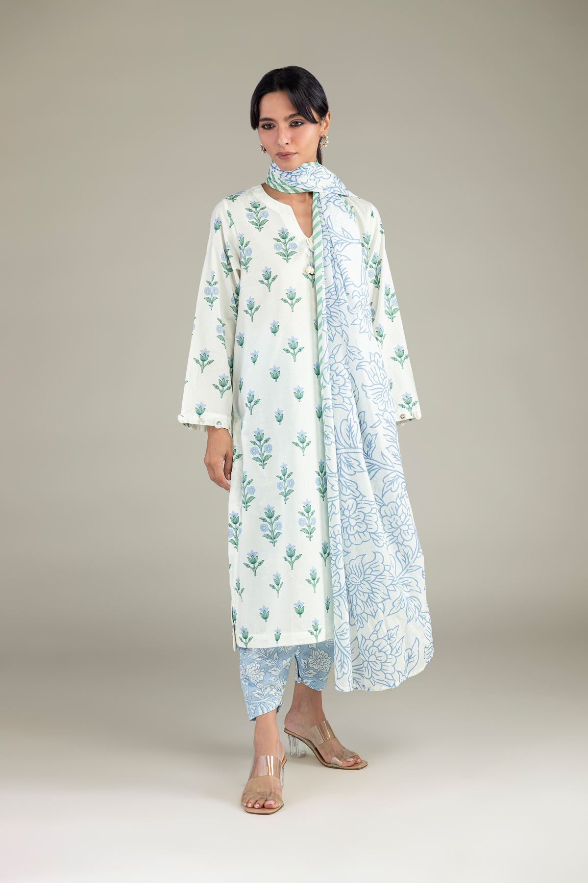 Cambric Floral Longline Kurta - T-A22-26-220FF1-VG