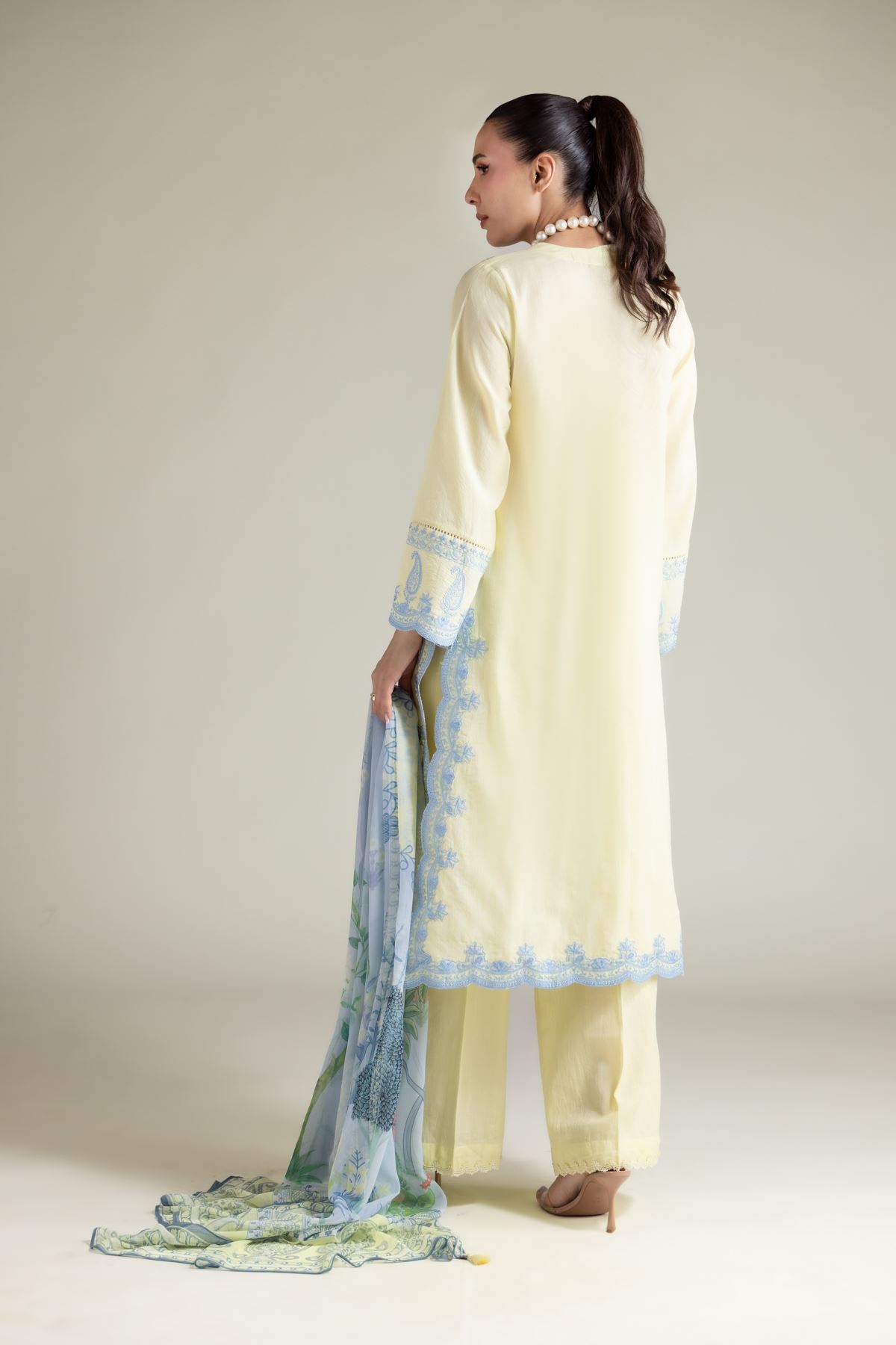 Embroidered Textured Cotton Tailored 3 Piece - T-A22-26-207FB1-VG