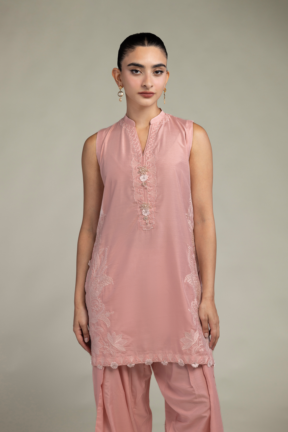 Raw Silk Sleeveless Pink Kurta - 2-26-302-A-F1-VG