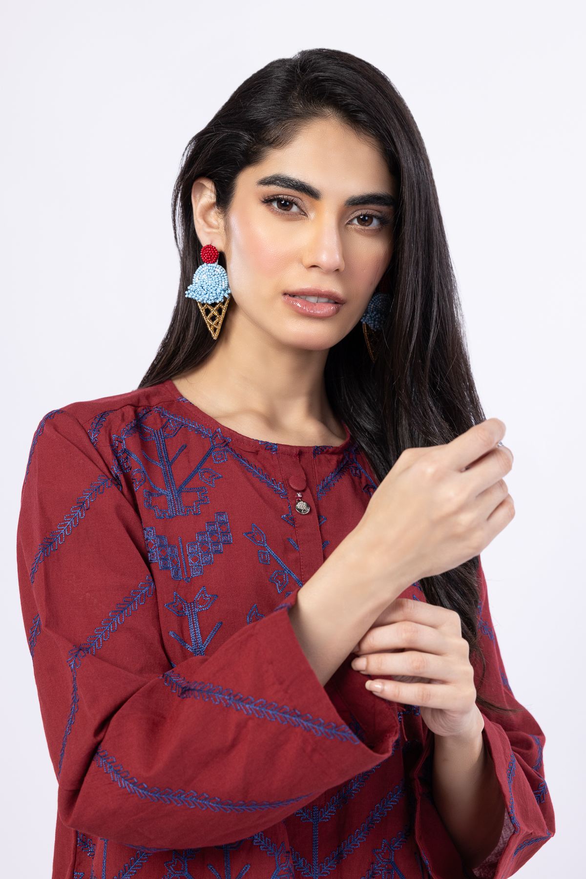 Embroidered Handwoven Cotton Kurta - 25-08K3-07TA-VG