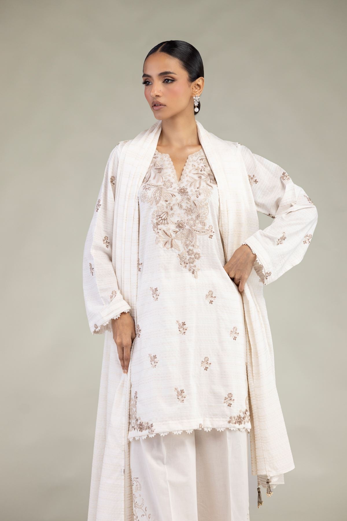 Embroidered Messuri Dobby White Tailored 3-Piece - 2-26-212-A-F1-VG
