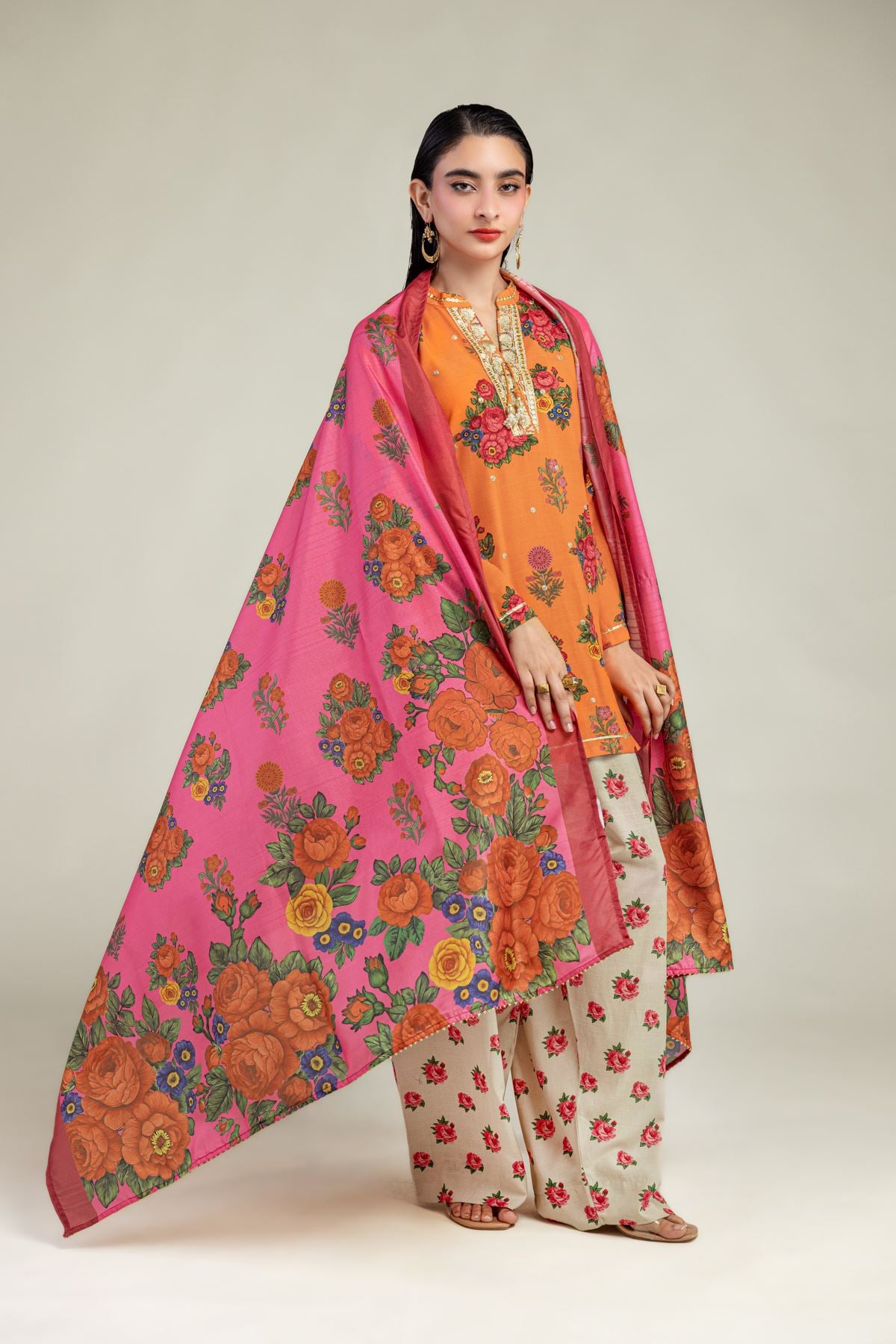 Embroidered Mesuri Floral Mesuri Dupatta - 2-26-201-A-B-VG