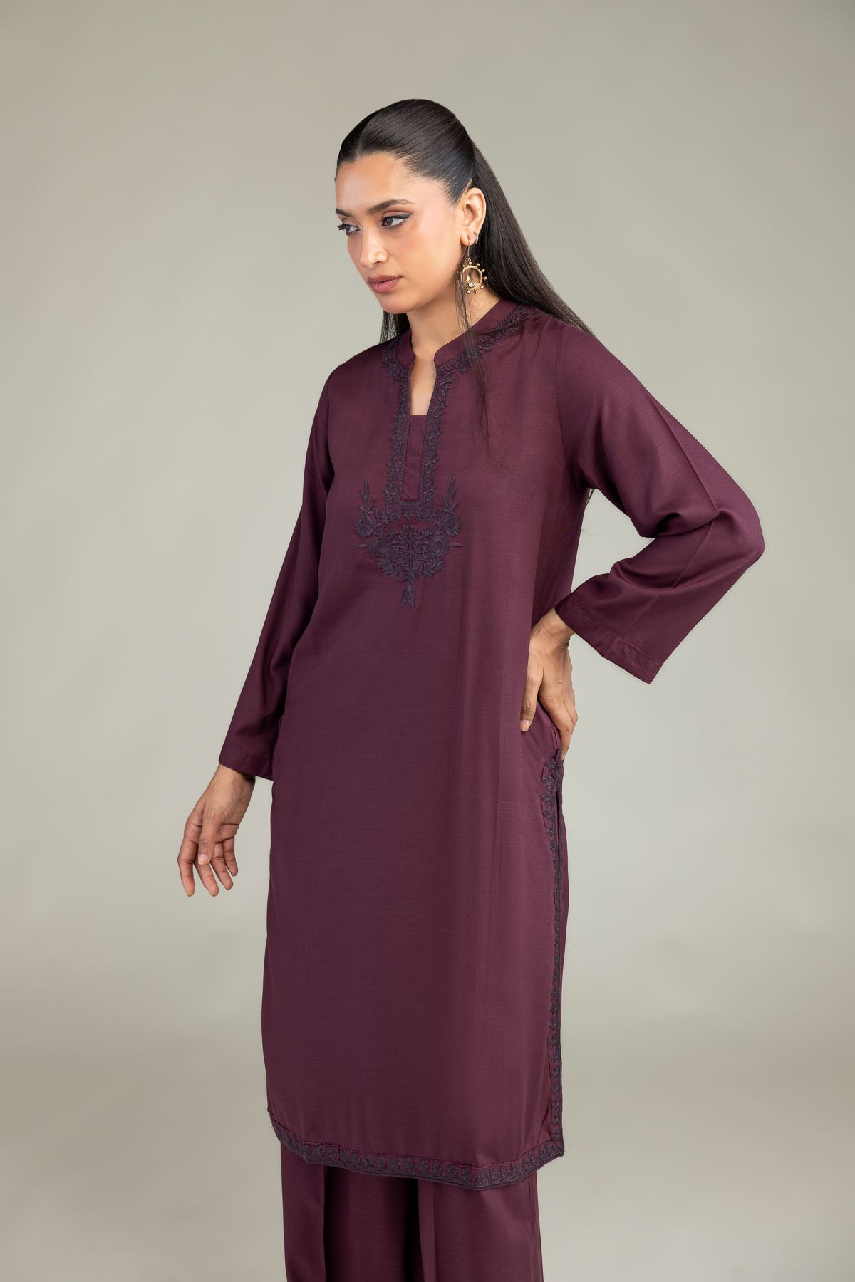 Dyed Raw Silk Purple Silk Kurta - 1-26-322-B-A1-VG
