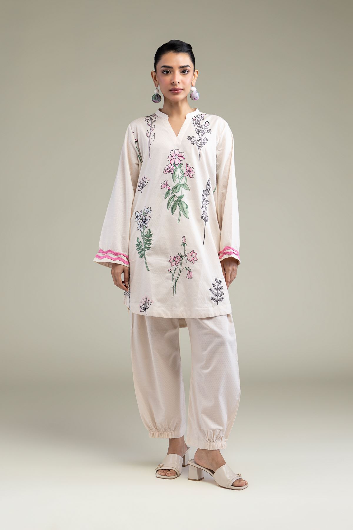 Embroidered Cotton Dobby Floral Cotton Kurta - T-A11-26-101FH1-VG