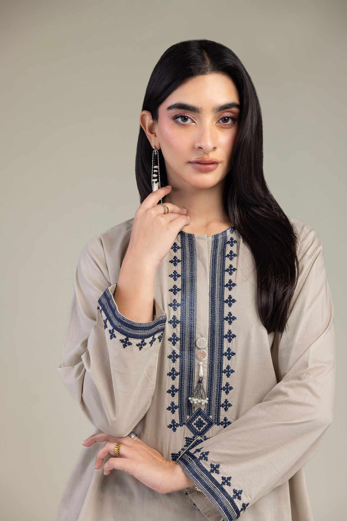 Embroidered Cambric Beige Short Kurta - A22-26-214FH1-VG