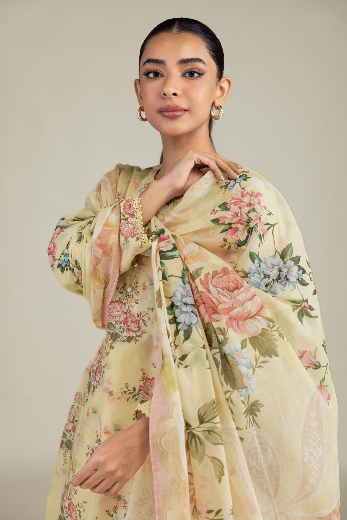 Printed Lawn Floral Lawn Dupatta - 1-26-229-C-H1-VG
