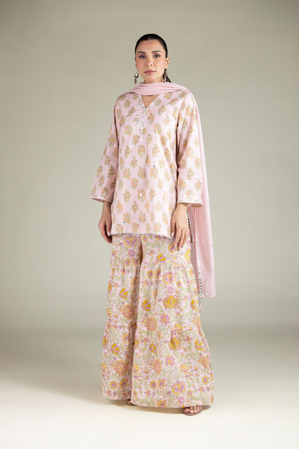 Embroidered Cotton Viscose Wide Floral Pants - 1-26-128-A-D-VG