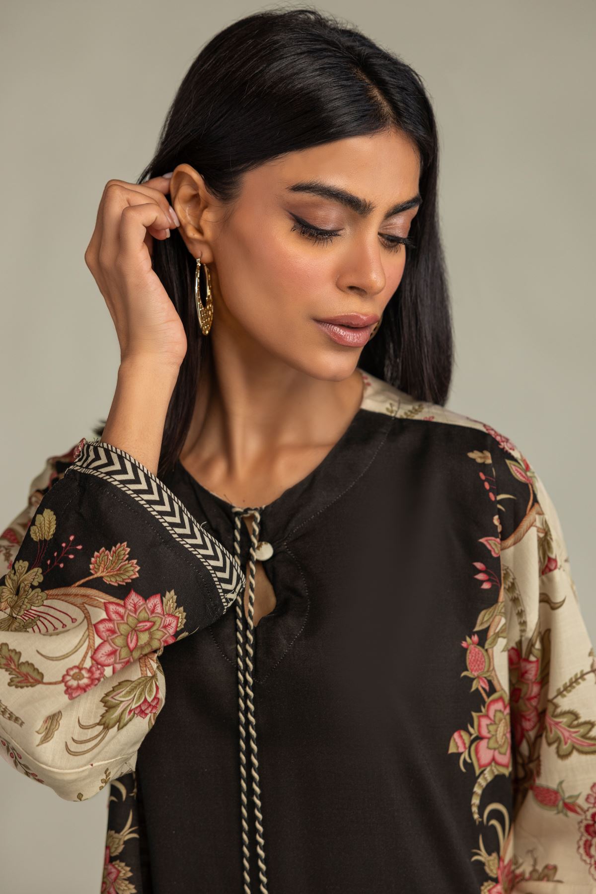 Printed Raw Silk Floral Silk Kurta - 1-26-333-B-C1-VG