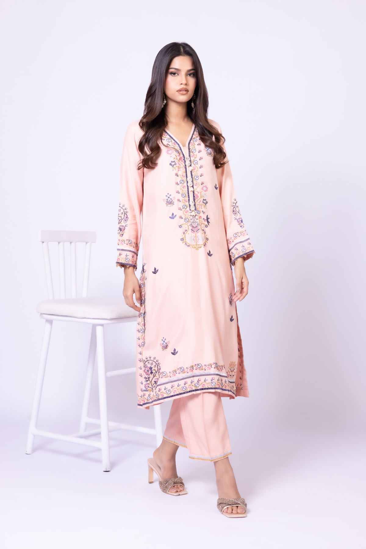 Embroidered Raw Silk Kurta - 25-10-10S4-02TA-VG