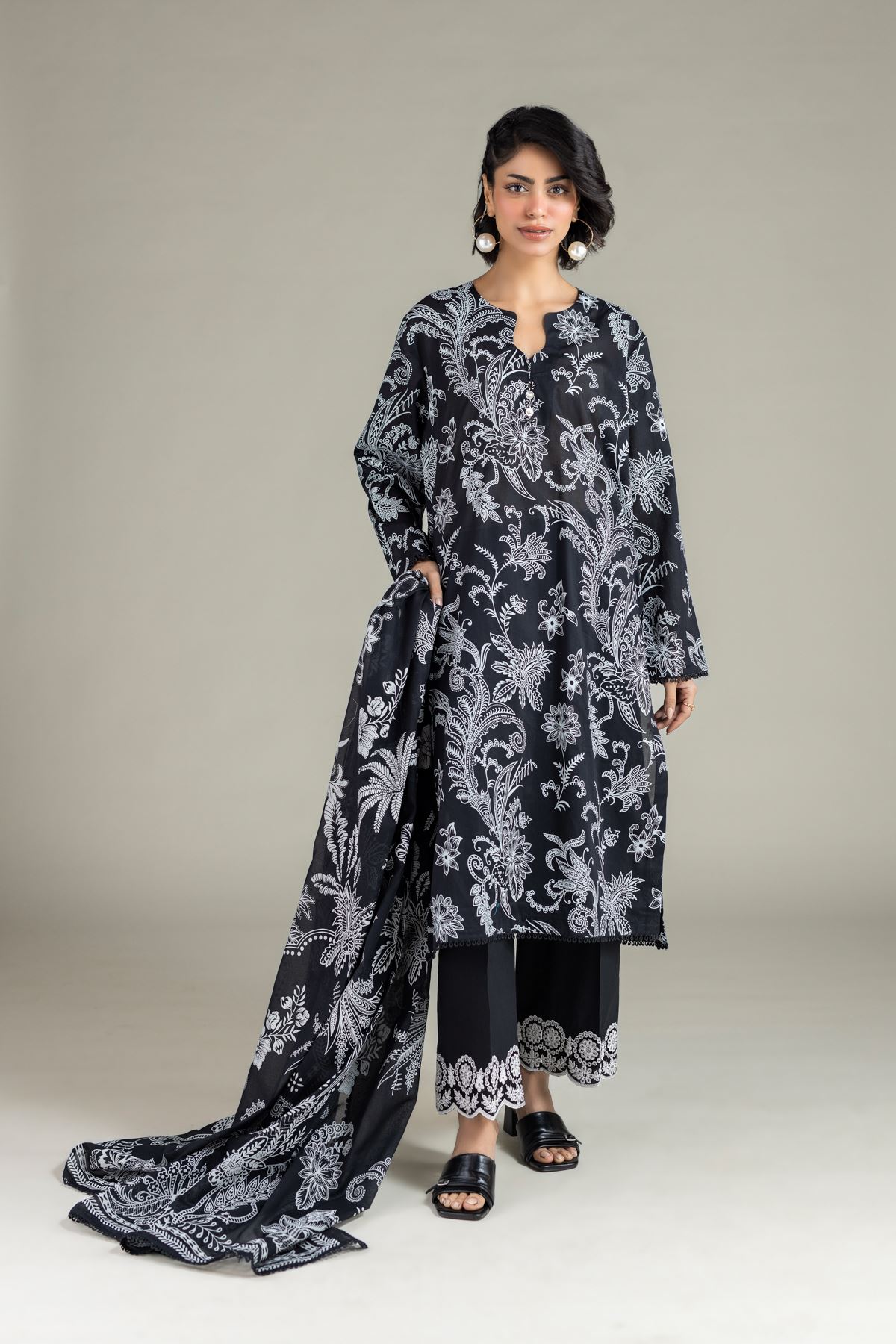 Embroidered Lawn Fabrics 3 Piece - 1001941245